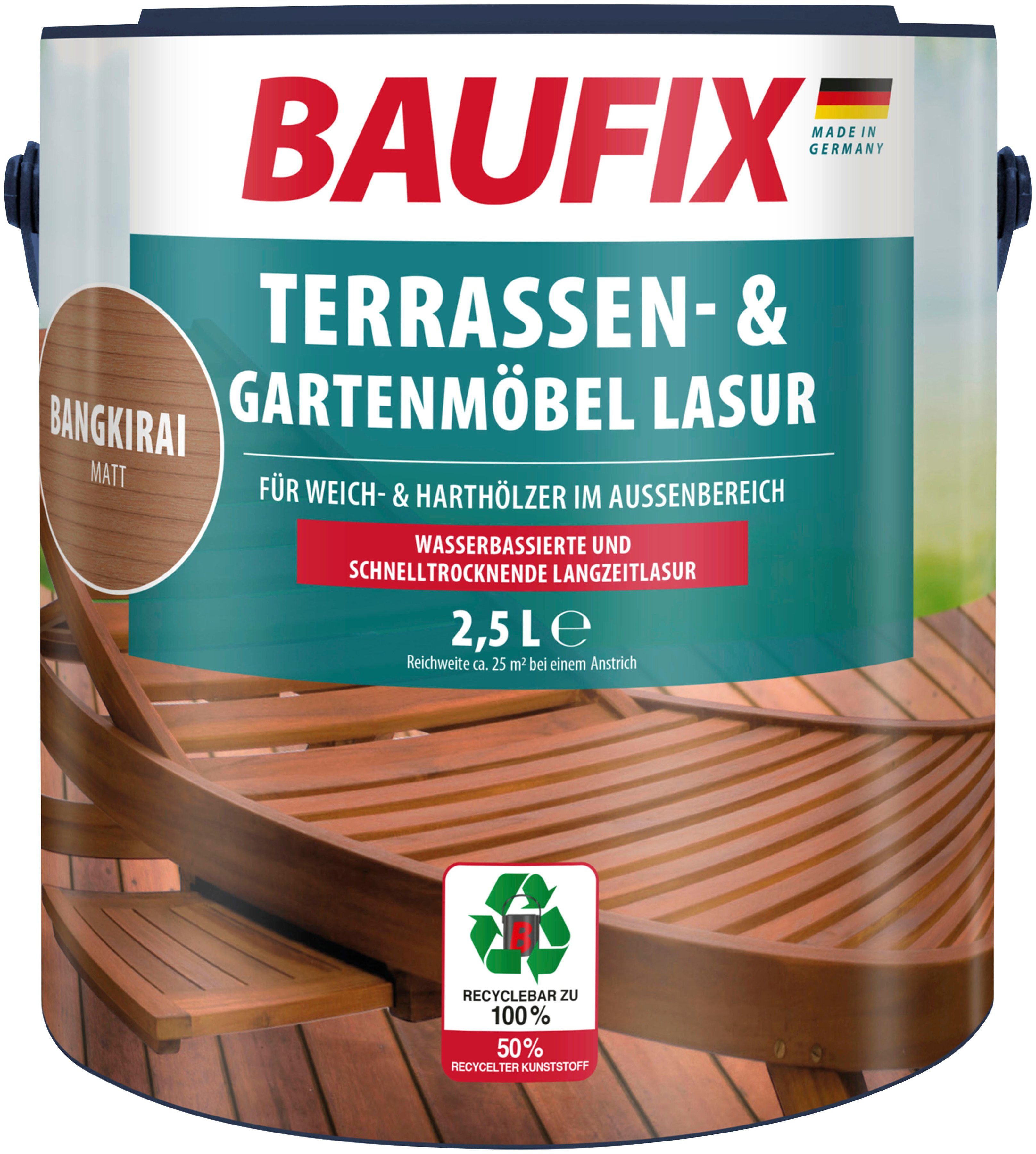 Baufix Holzöl Terrassen- & Gartenmöbel-Lasur, wasserbasiert, schnell trocknend, kein abblättern, 2,5L, matt bangkirai