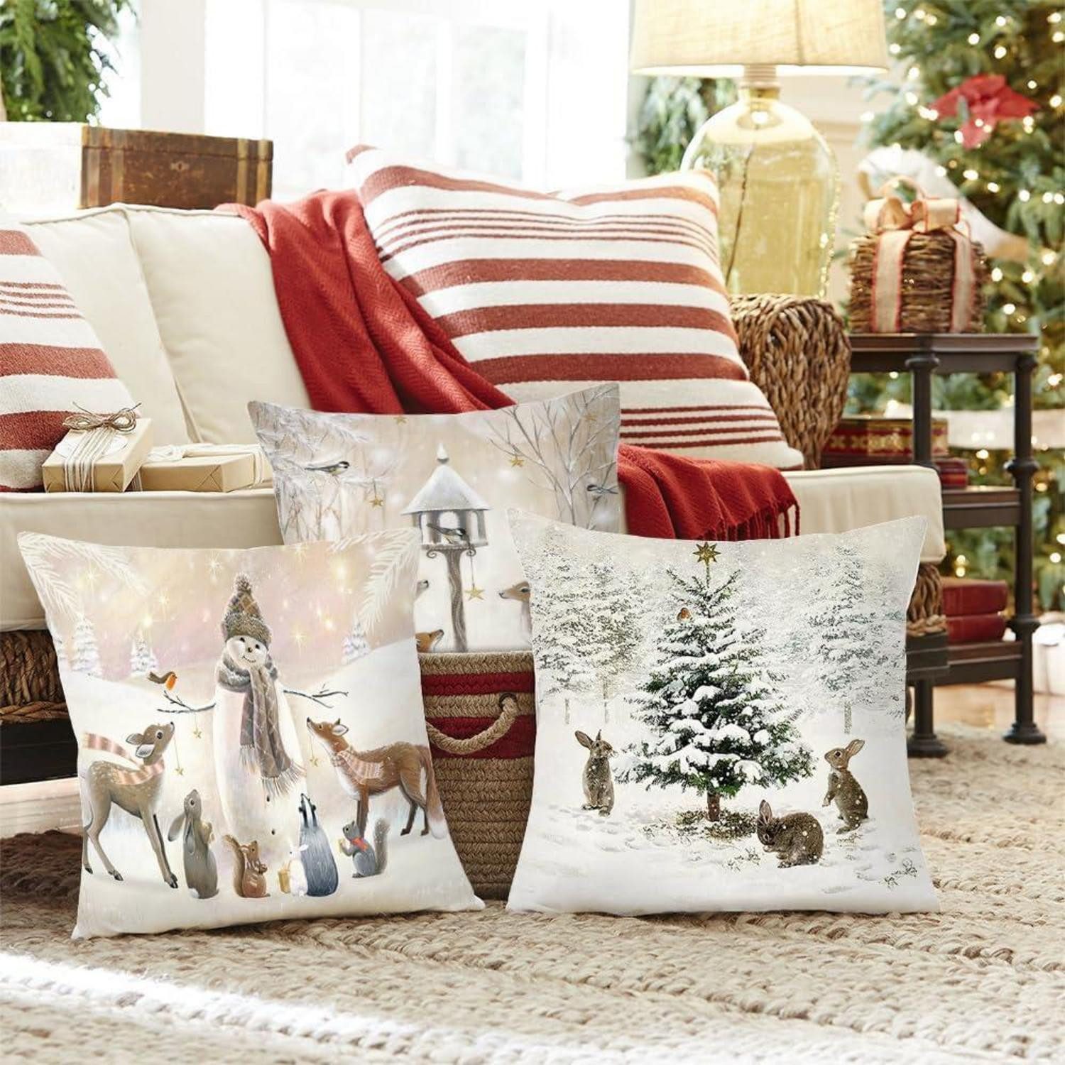 LuxusKollektion Dekohänger 4er Set Weihnachtskissenbezug Leinen günstig online kaufen