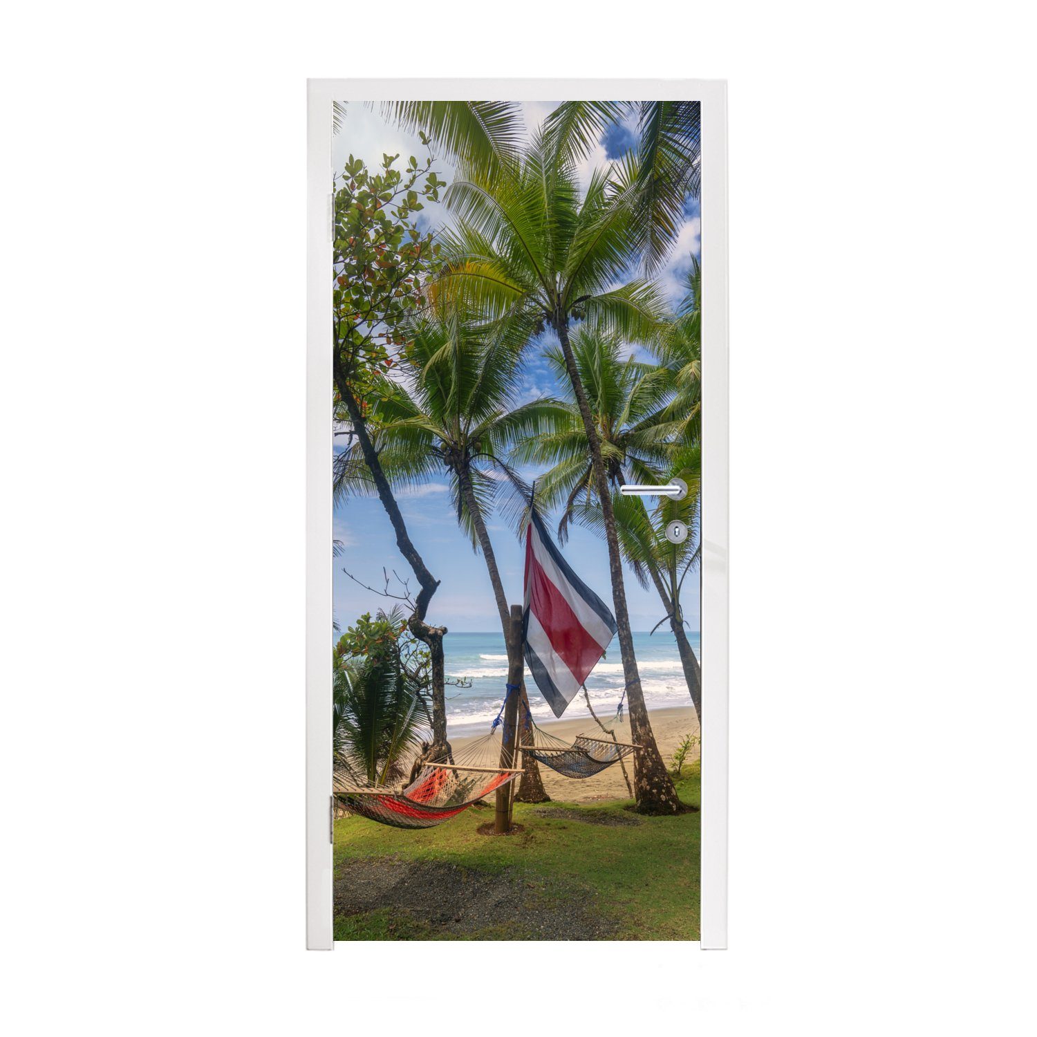 MuchoWow Türtapete Flagge von Costa Rica zwischen den Bäumen des Corcovado-Nationalparks, Matt, bedruckt, (1 St), Fototapete für Tür, Türaufkleber, 75x205 cm