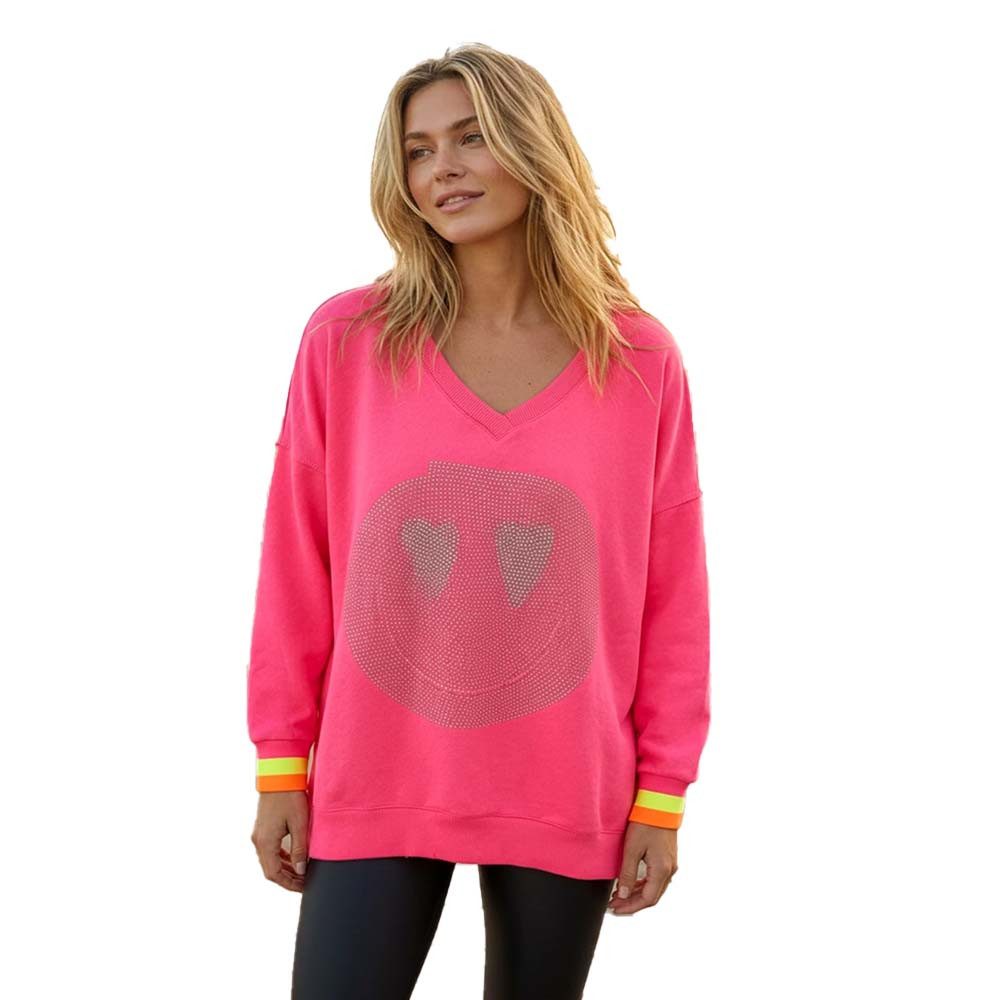 Miss Goodlife Sweatshirt Miss Goodlife MG13641 V-Neck „Rise and Shine“ Metallic-Print, Neonpink