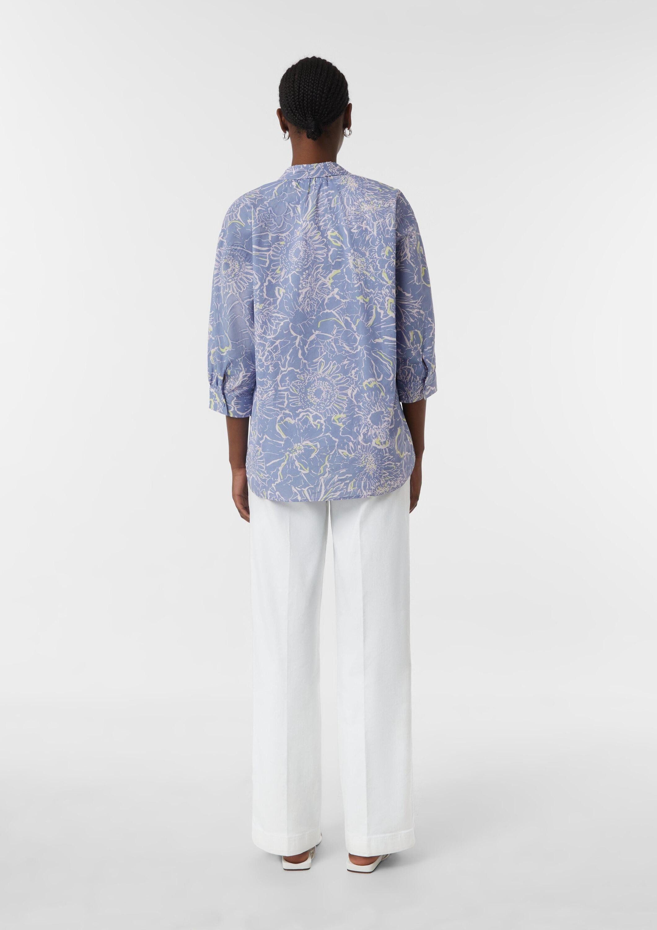 comma Kurzarmbluse Bluse Hemdbluse mit All-over-Print und weitem 3/4-Arm