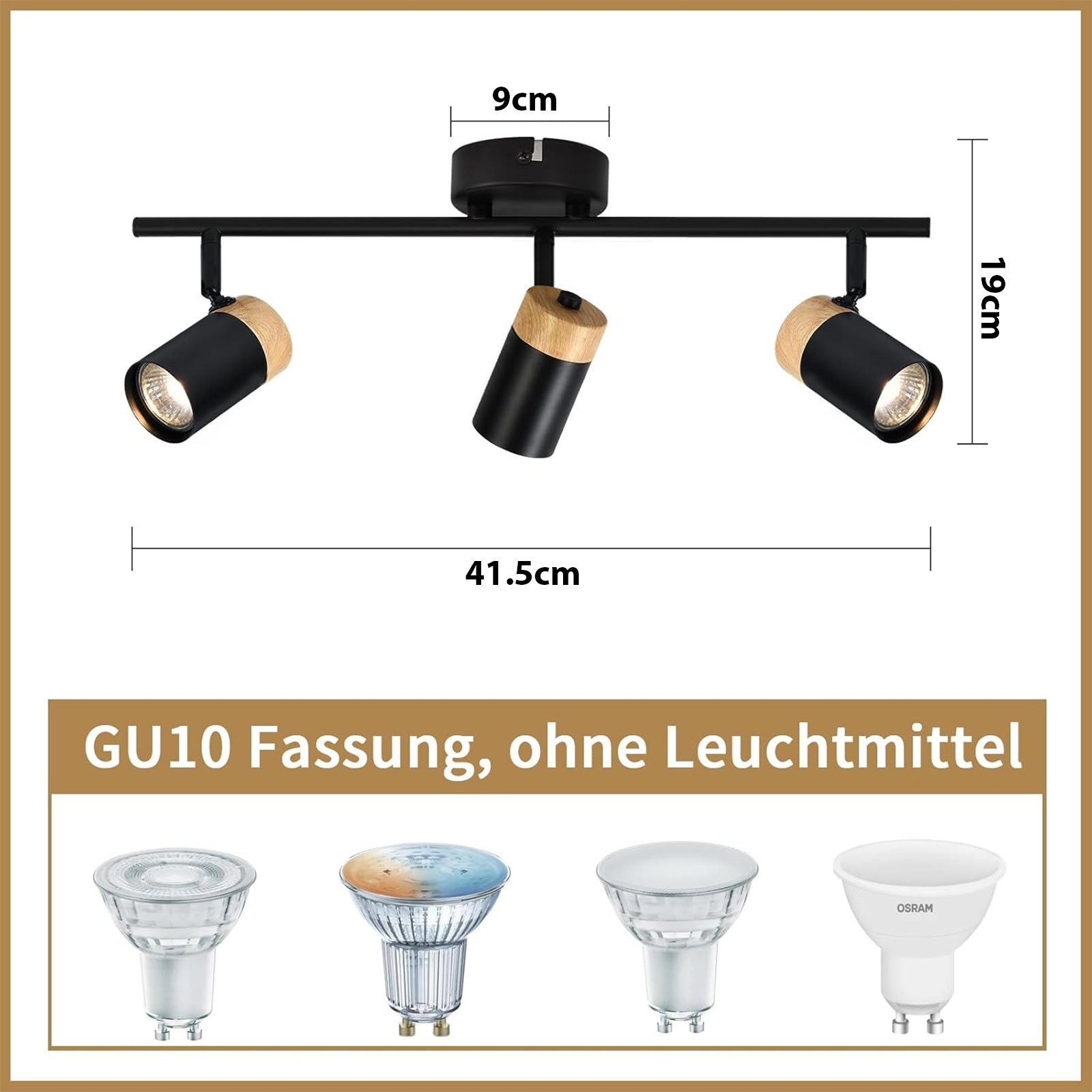 ZMH Deckenleuchte 2/3/4 Flammig Deckenstrahler Schlafzimmer Holz GU10 - Schwenkbar 330°, Hochwertige Material, ohne Leuchtmittel, Spotlight für Flur, Schlafzimm – Bild 2 von 5