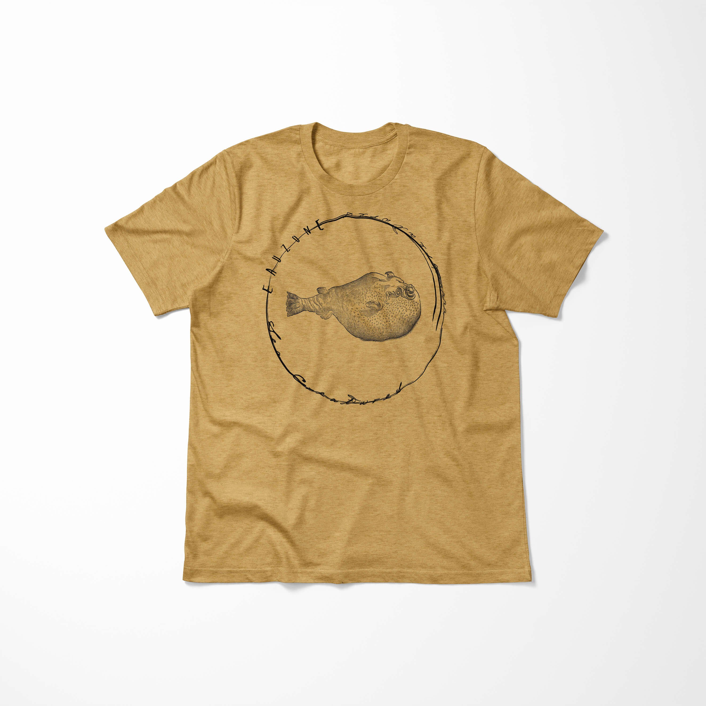 feine 089 / Tiefsee Creatures, Sinus Gold T-Shirt sportlicher Schnitt und Fische Art Sea Serie: Struktur - T-Shirt Antique Sea