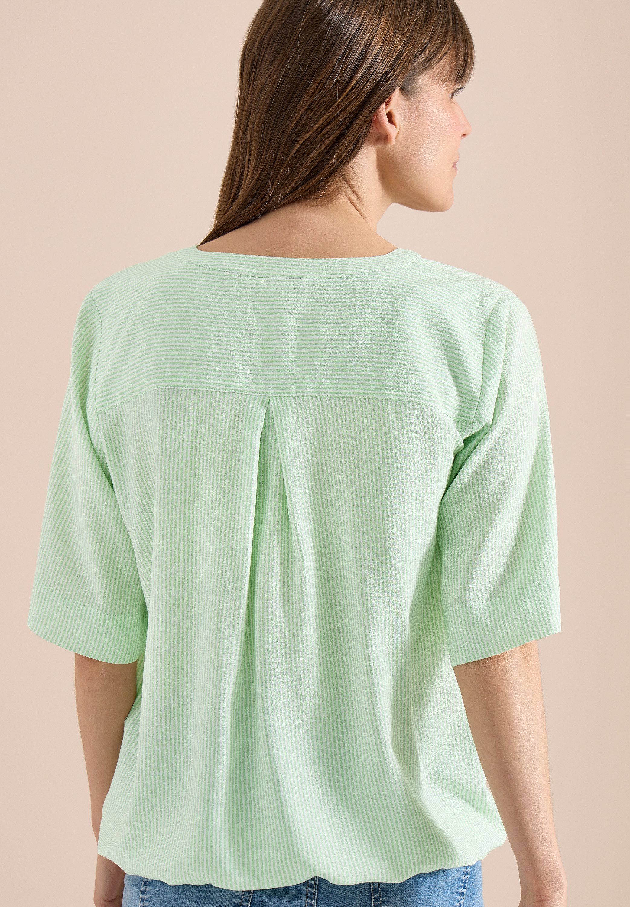 CECIL Kurzarmbluse Mit Split Neck und Streifen