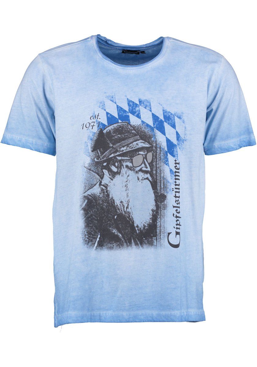 OS-Trachten T-Shirt Herren Trachten T- Shirt kornblau, mit Bayernmotiv, wash out Effekt an den Kanten, Baumwolle, Kurzarm T-Shirt