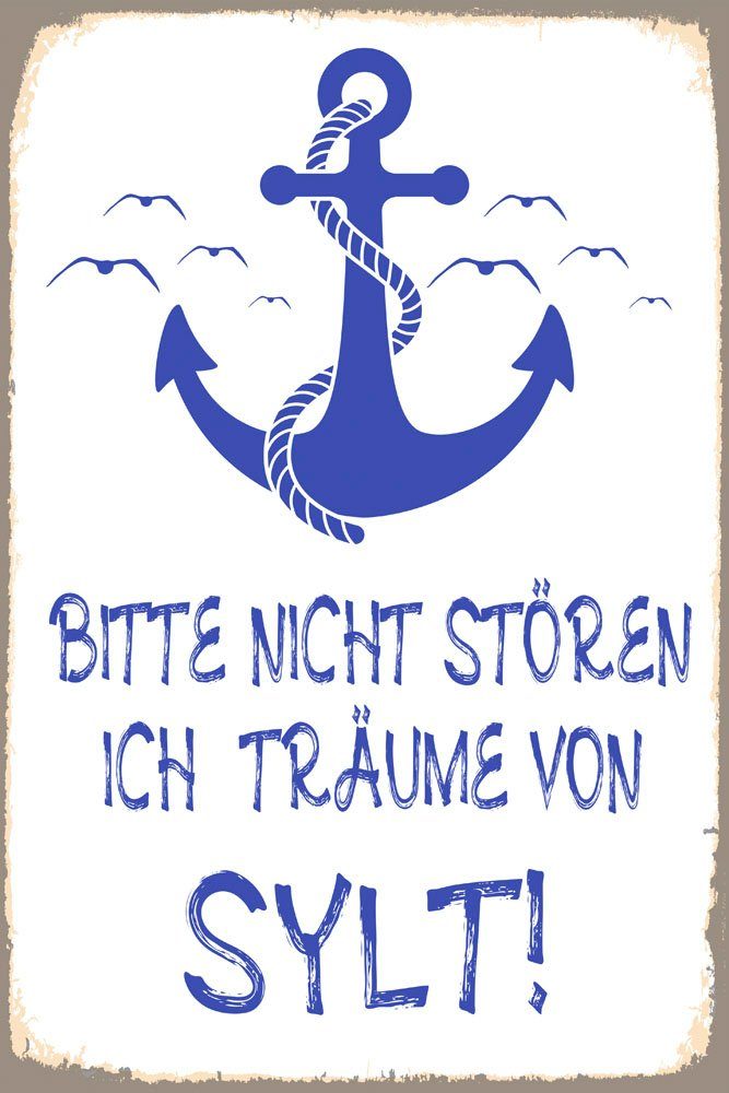queence Metallbild Traum von Sylt, Anker, Meer, Schriftzug, Sprüche, Sprüche & Texte (1 St), Stahlschild, Blechschild, Sprüche, Texte, Fernweh, Sylt