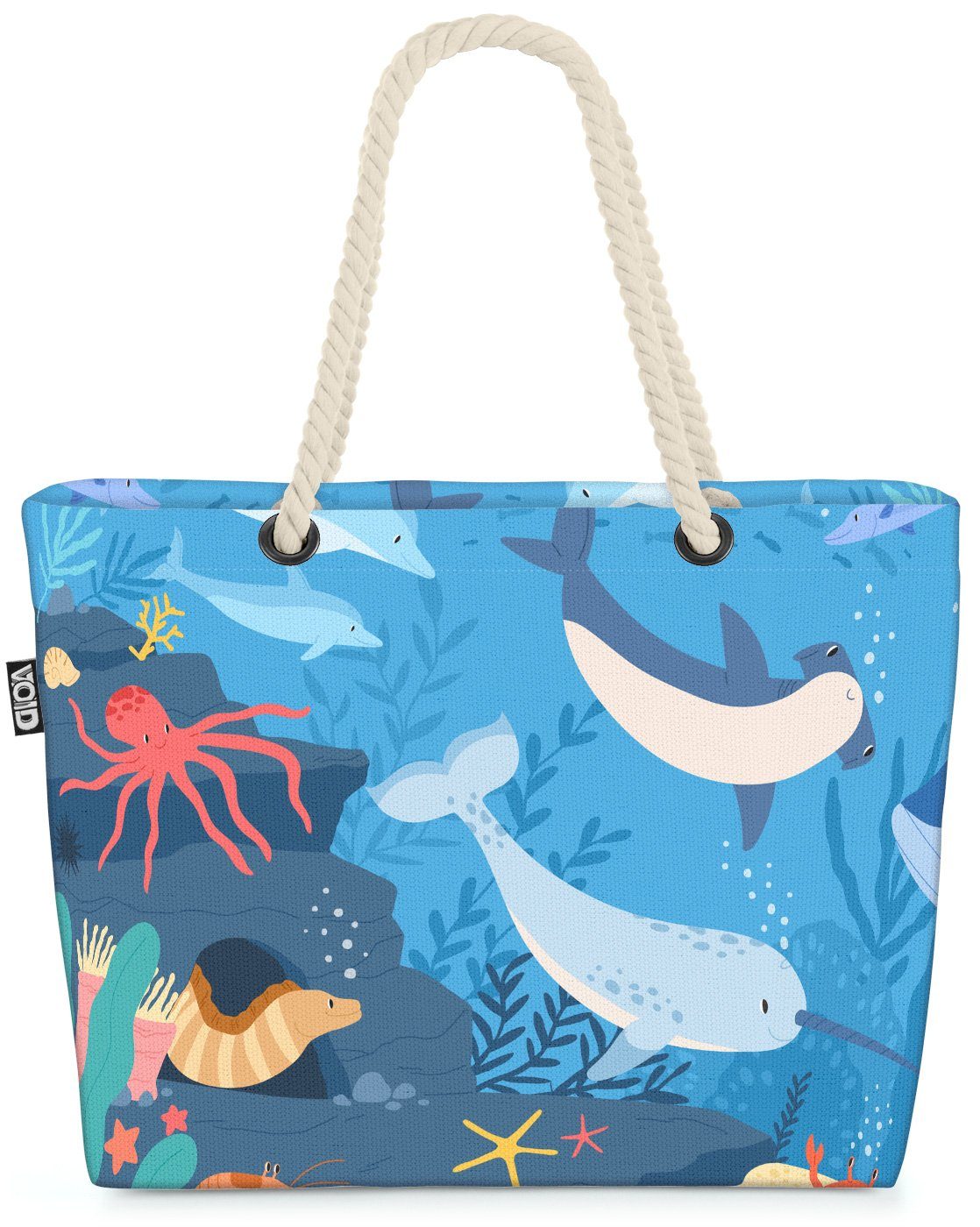VOID Strandtasche (1-tlg), Unterwasserwelt Tiere Fische Wal Beach Bag Cartoon Wasser Meer Tauchen Korallen