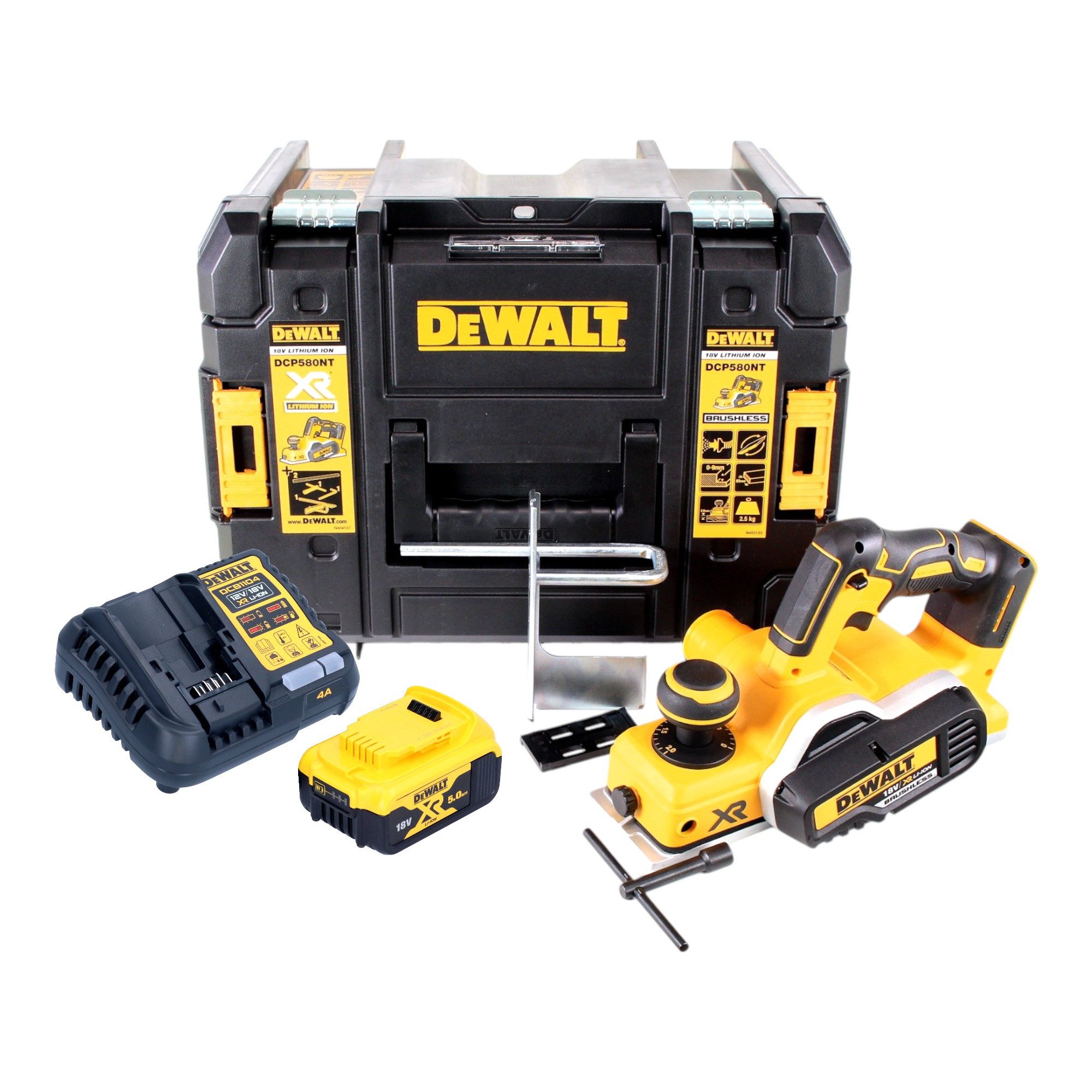DeWalt Akku-Falzhobel DCP 580 P1 Akku Hobel 18V 82mm + 1x Akku 5,0Ah + Ladegerät + TSTAK