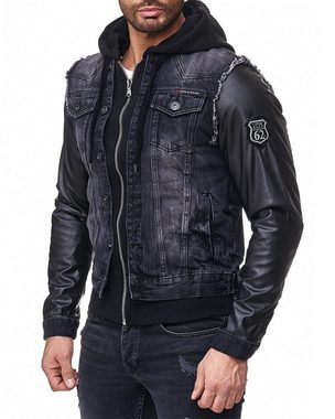 Cipo & Baxx Jeansjacke Kapuzen Denim Jacke BA-C-1290 (1-St) mit Metall Patch am Oberarm