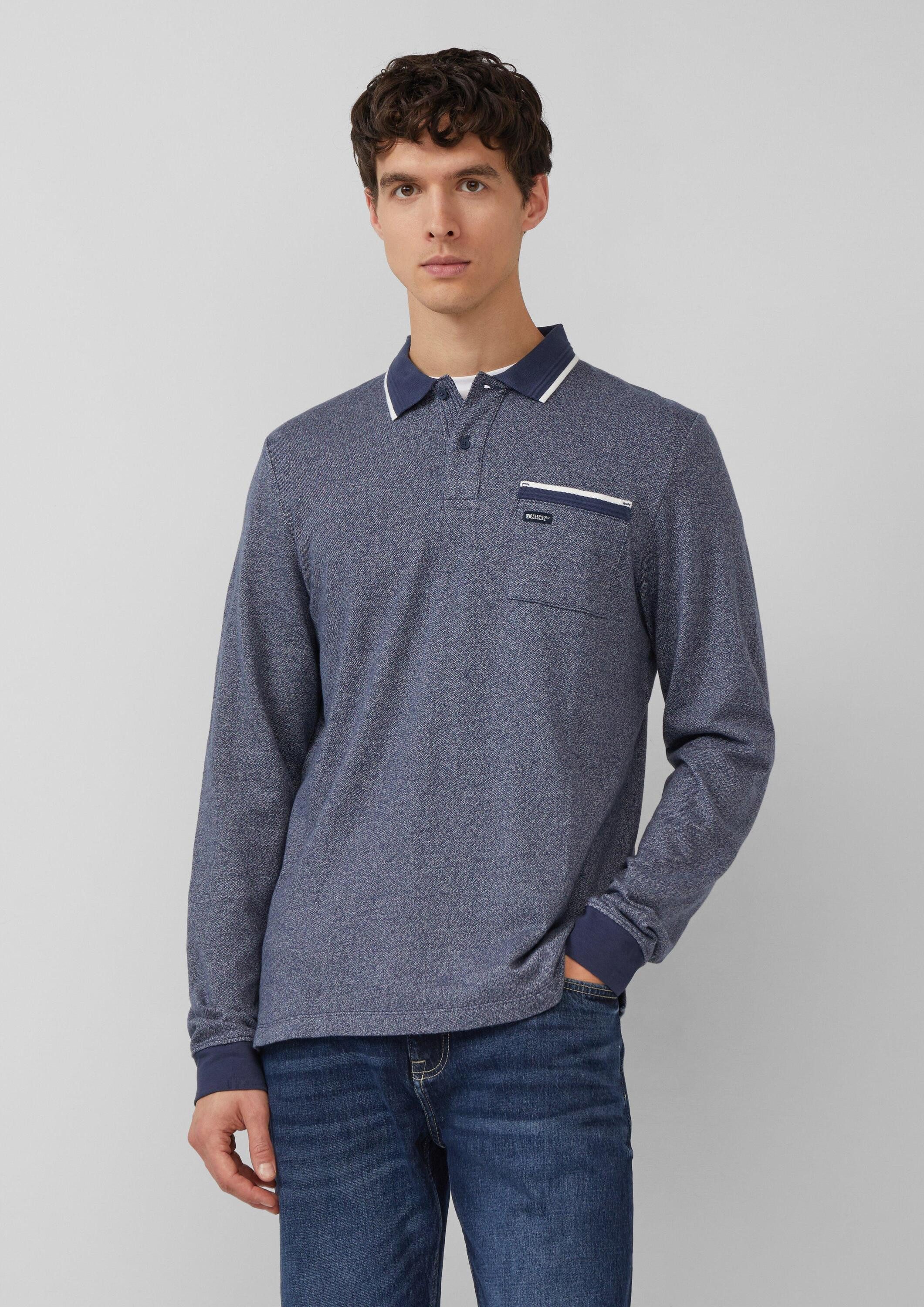 s.Oliver Langarmshirt Polo-Shirt Langarm-Polo mit Bündchen in Melange-Optik