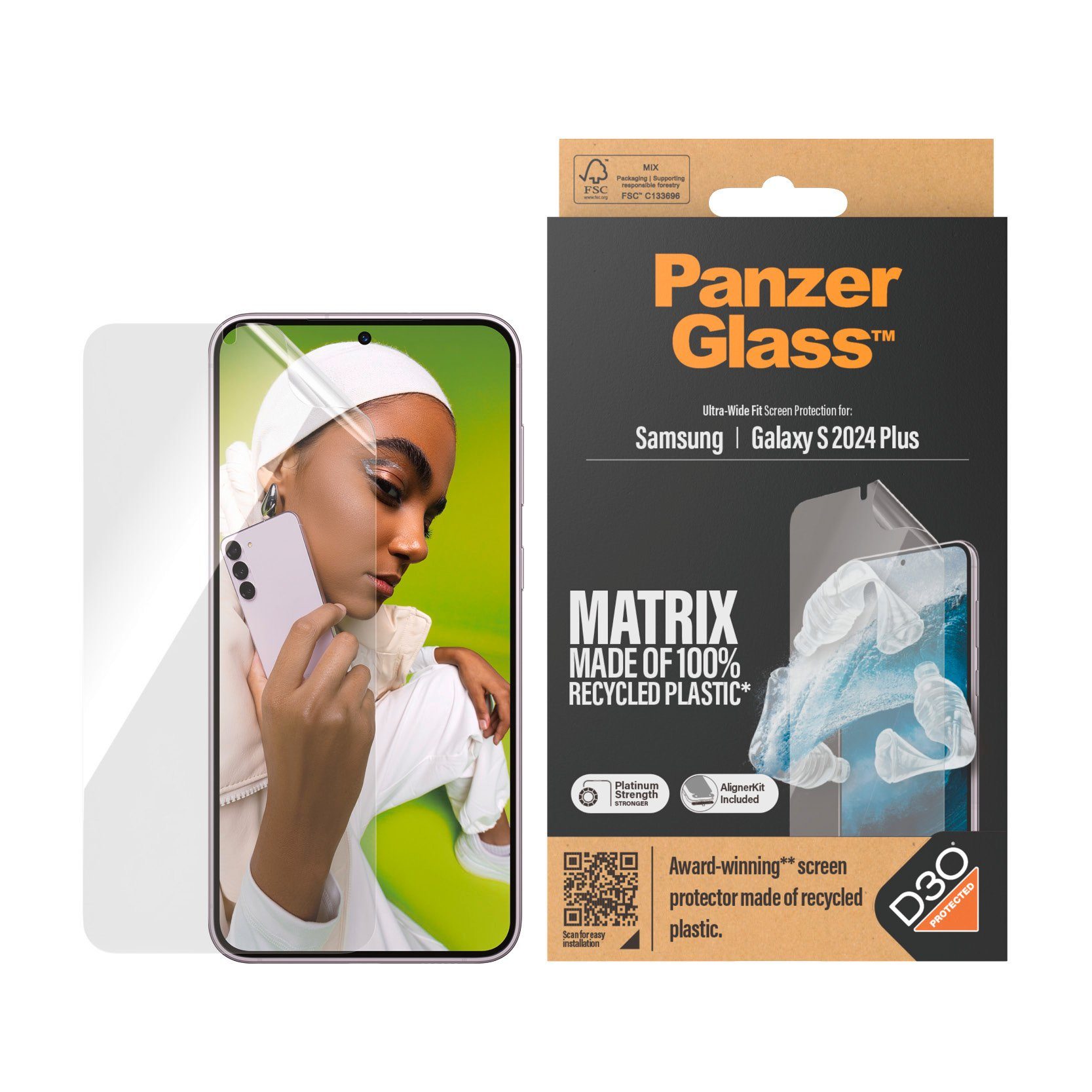 PanzerGlass Displayschutzfolie Matrix Ultra Wide Fit Screen Protector für Samsung Galaxy S24+, Displayschutz, stoßfest, kratzbeständig