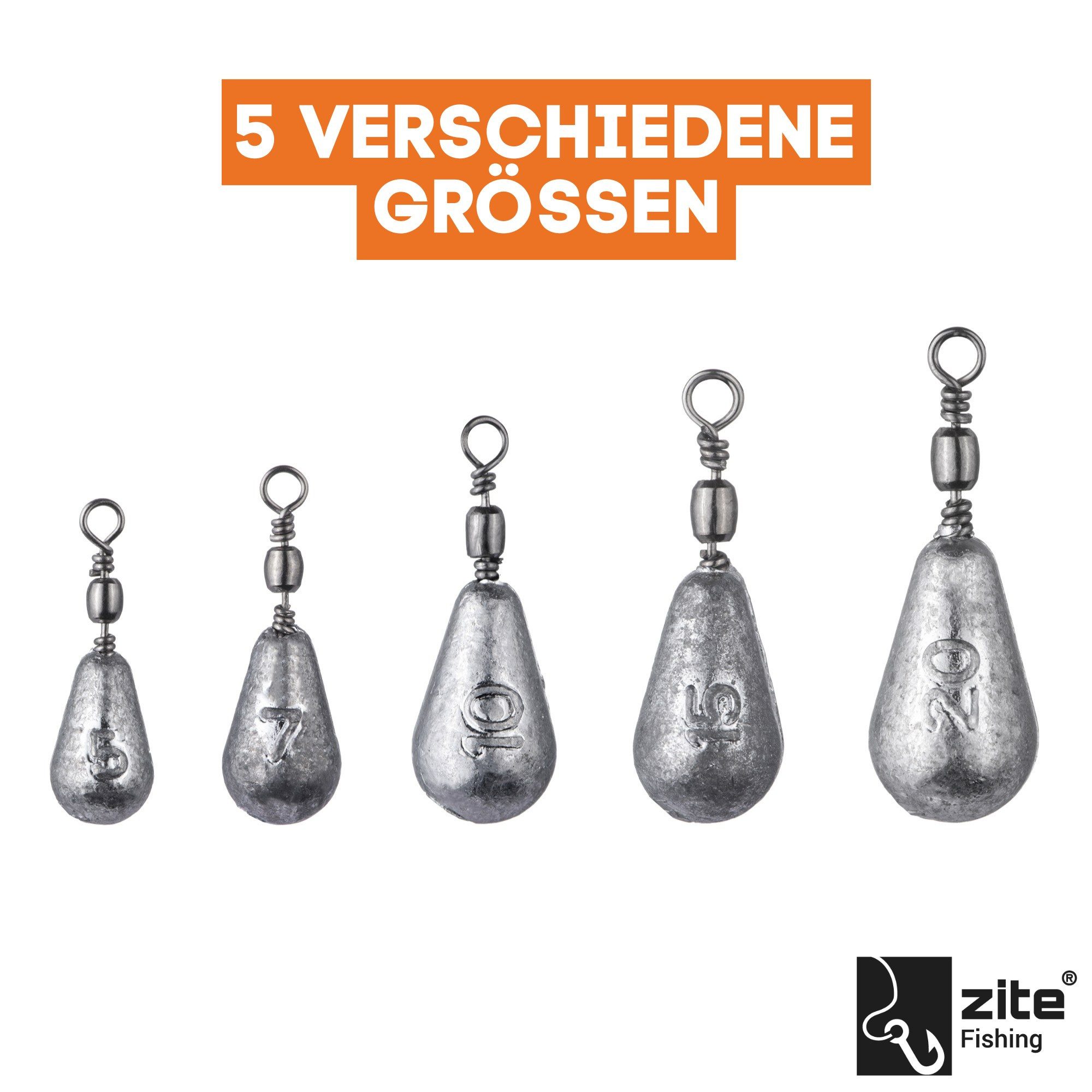 Zite Tropfenblei Set 5g-20g silber Grundangeln Blei Angelgewichte Aal Karpfen Zander, (5-St)