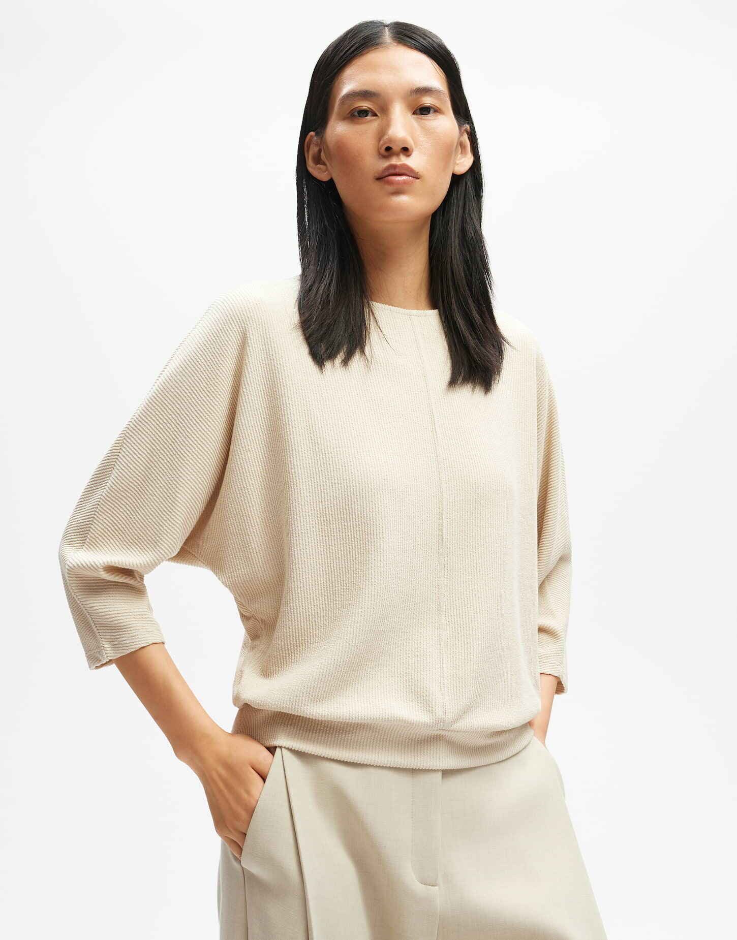 someday 3/4-Arm-Shirt KORIELL Loose aus Viskosemix schmal zulaufend, feine Rippstruktur, Fledermausärmel