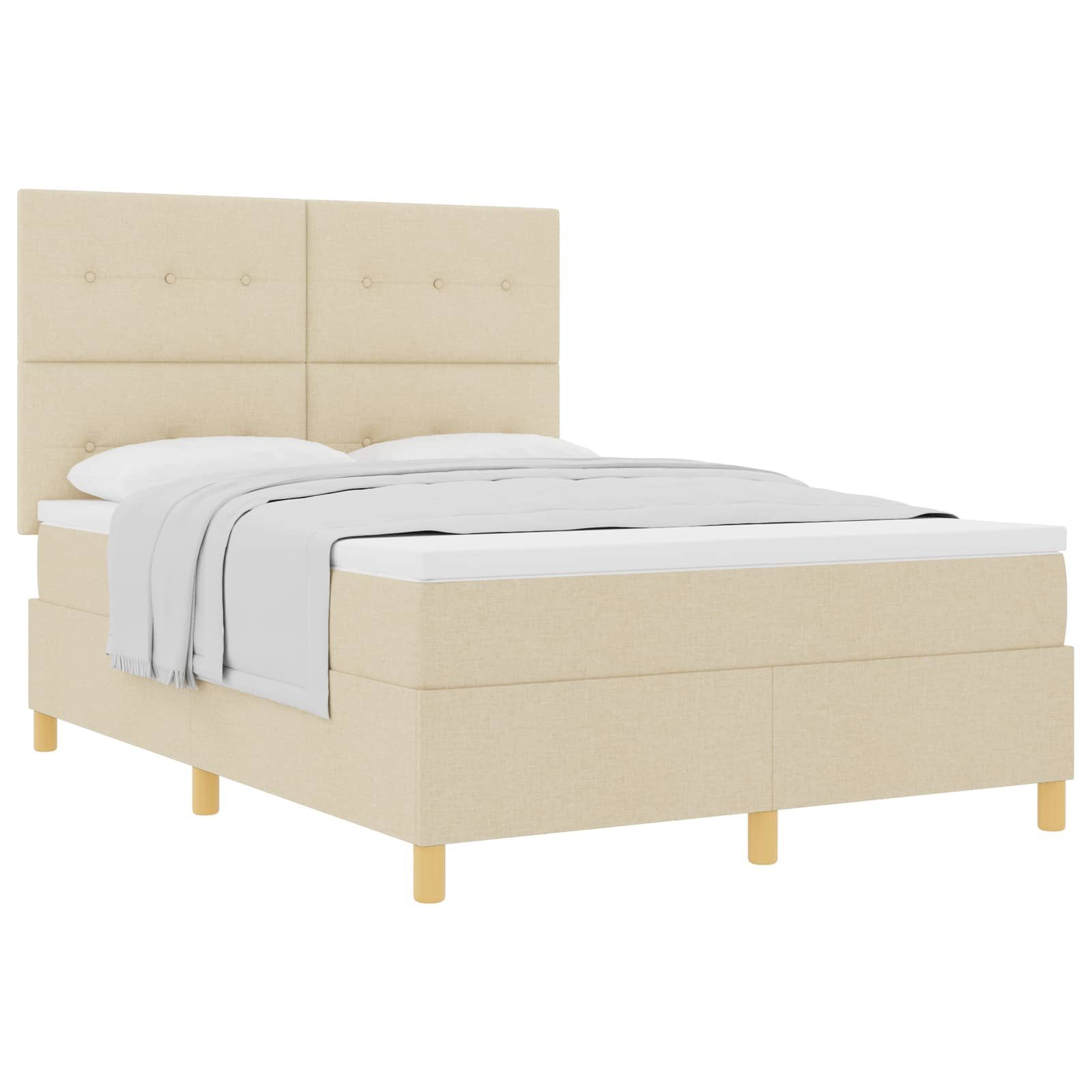 Bett Boxspringbett mit Kopfteil Creme 140 x 190 cm Stoff