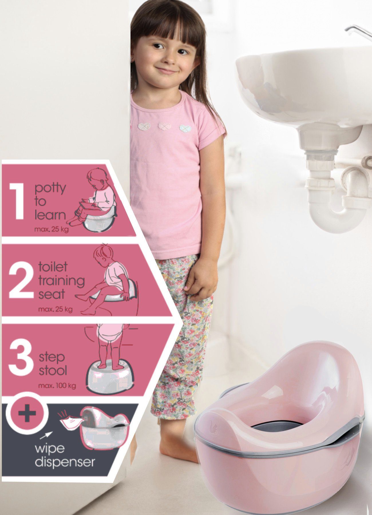 keeeper Toilettentrainer kasimir schützt - in Europe, deluxe pink, babytopf nordic FSC® Wald Made weltweit 4in1, 