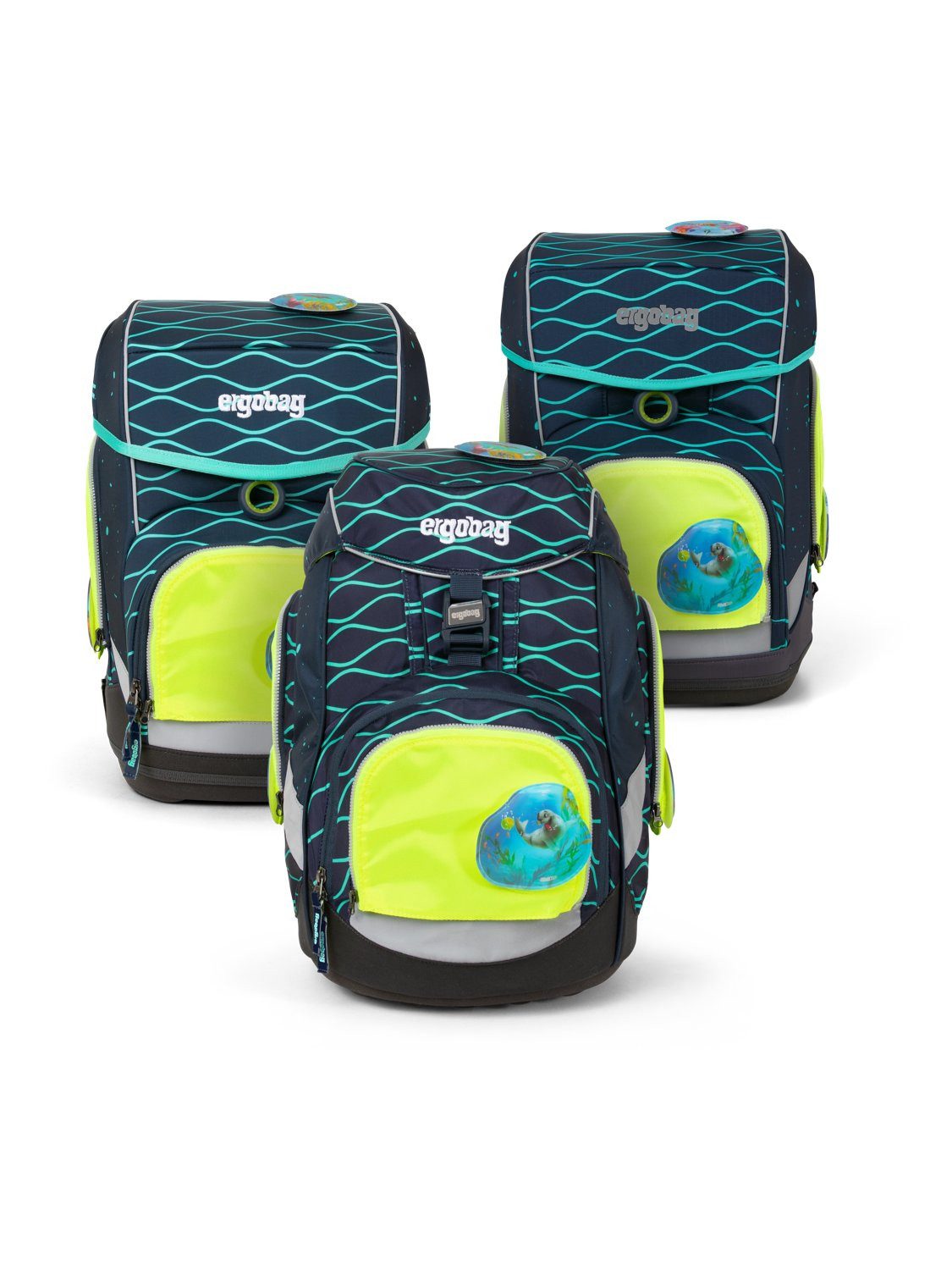 ergobag Schulranzen Fluo Zip Set (3-tlg), reflektierend
