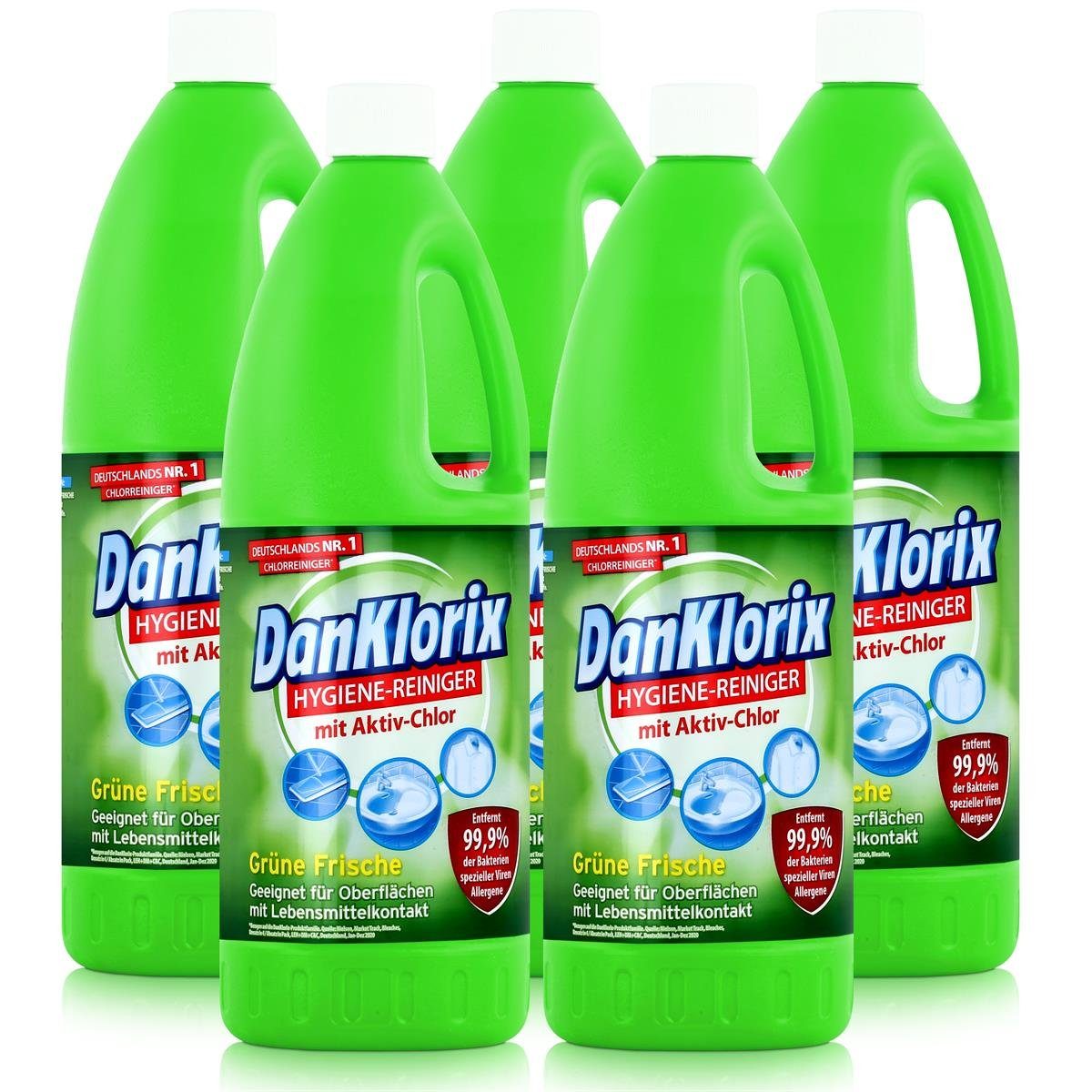 DanKlorix Hygiene-Reiniger Grüne Frische 1,5L - Mit Aktiv-Chlor (5er P Allzweckreiniger