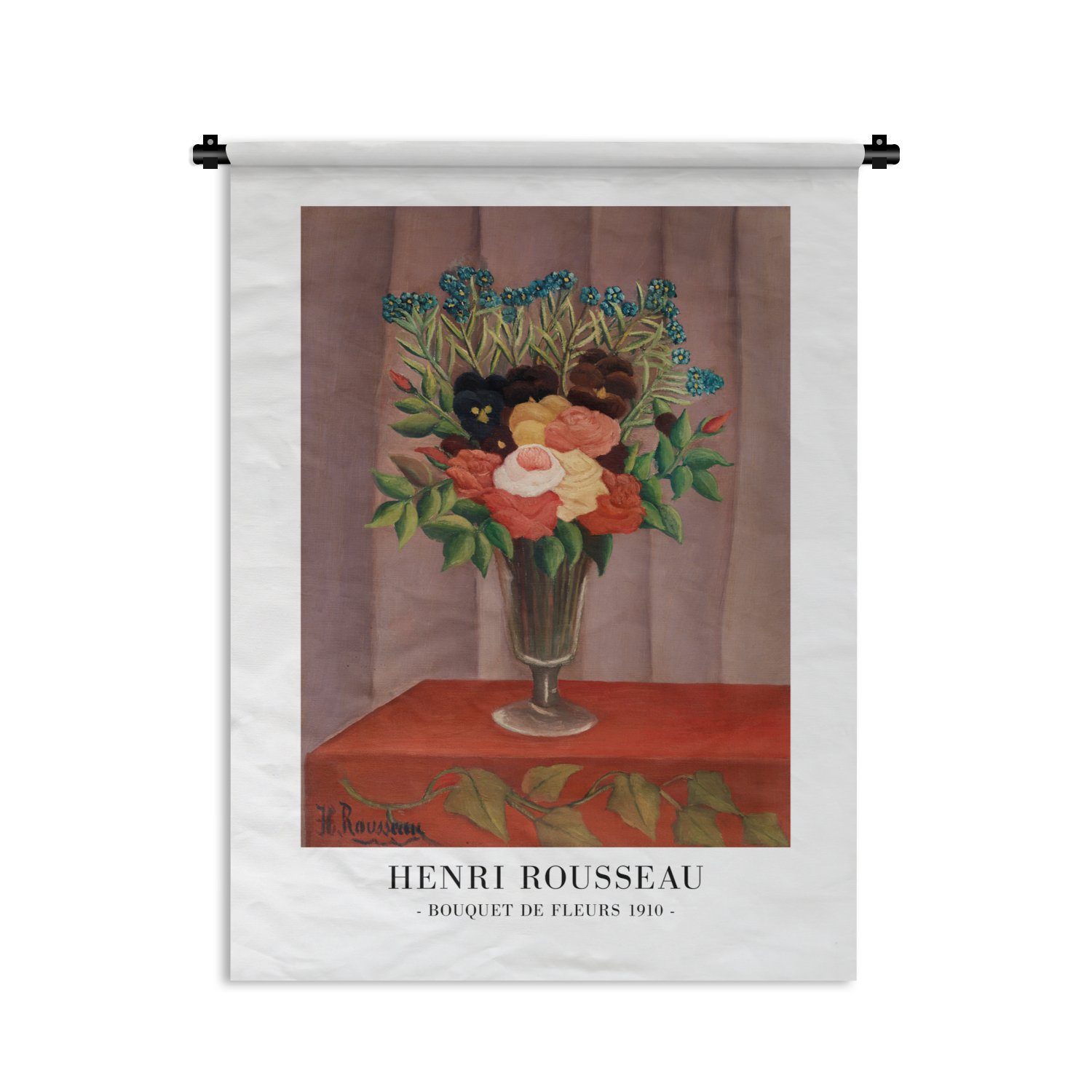 MuchoWow Wanddekoobjekt Blumen - Pflanzen - Vintage - Rousseau - Alte Meister, Deko für an der Wand, Wohnzimmer, Tapisserie, Schlafzimmer