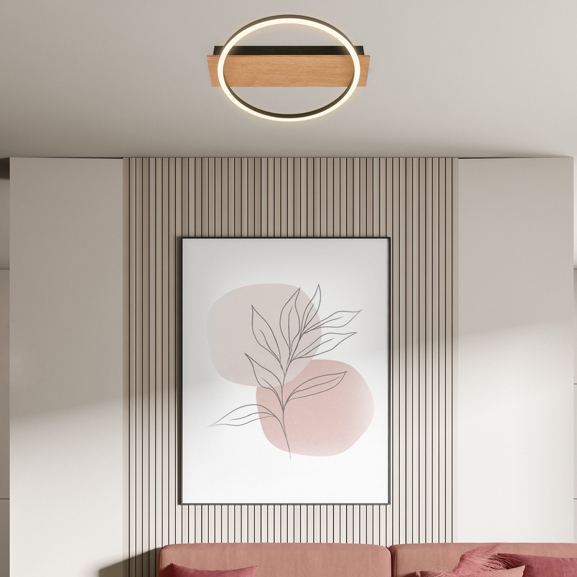 Briloner Leuchten Deckenleuchte LED Deckenlampe Wohnzimmer Schlafzimmer, LED fest integriert, 2700K - Extra - Warmweiß, LED Deckenlampe 34x26x6 cm Schwarz-Holz 14W Wohnzimmer Schlafzimmer