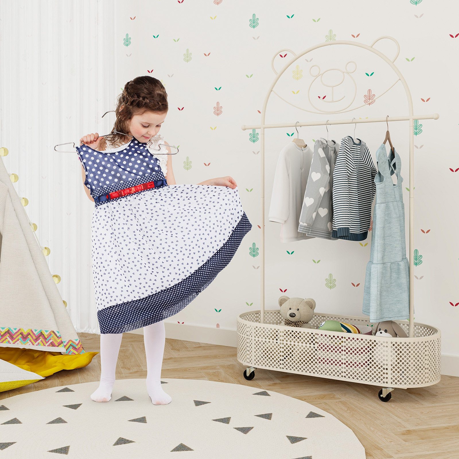 COSTWAY Kleiderständer, Kinder, höhenverstellbar 130/150/182cm, mit günstig online kaufen