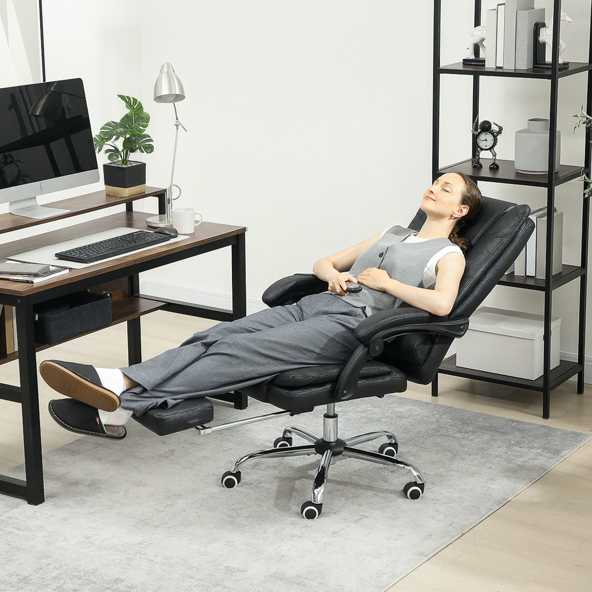 Vinsetto Schreibtischstuhl Bürostuhl mit Vibrationsmassage, Ergonomischer Chefsessel (Drehstuhl, 1 St), Höhenverstellbar Schreibtischstuhl mit Lendenwirbelstütze, drehbar