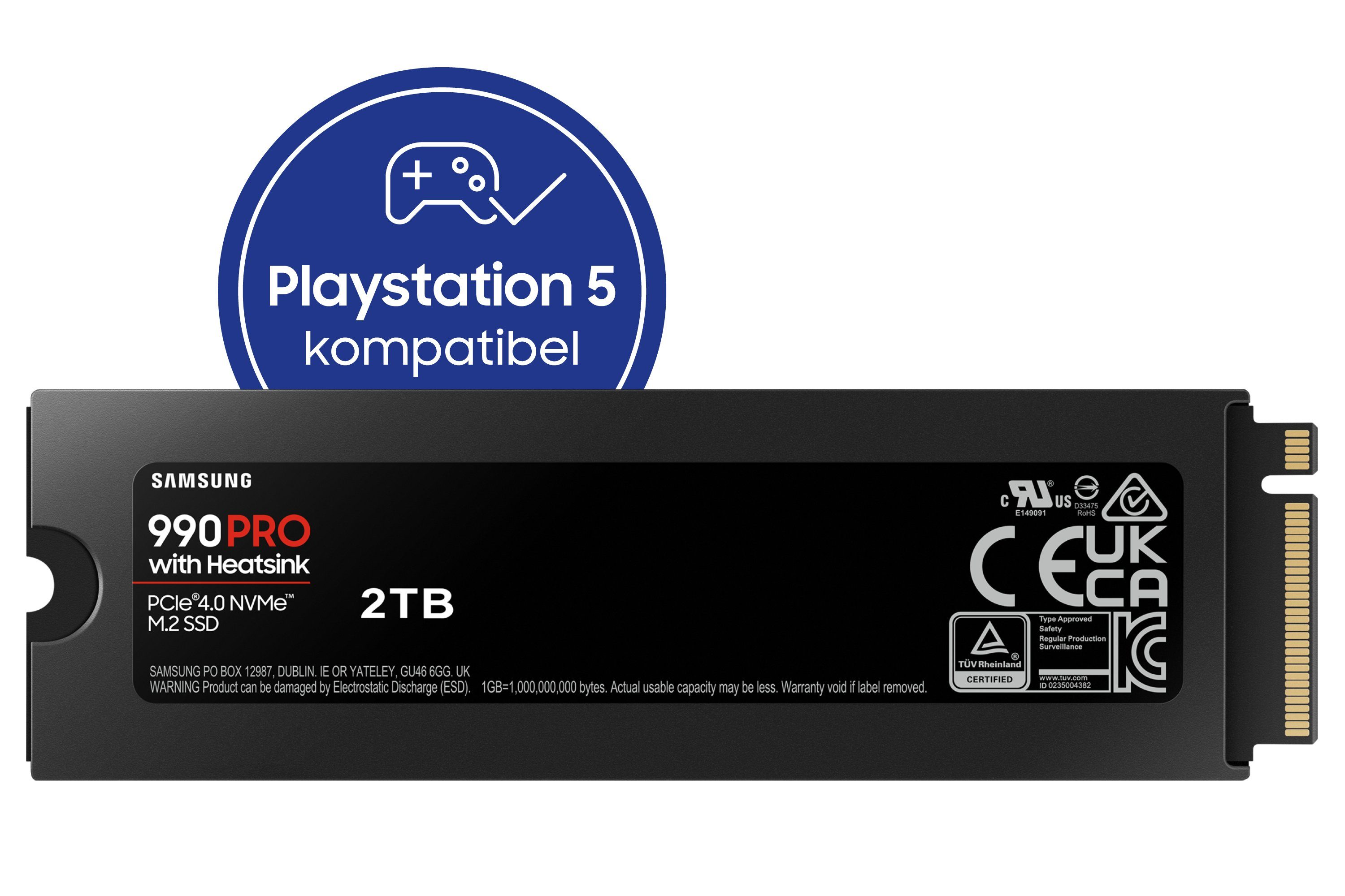 Samsung 990 PRO Heatsink interne SSD (2TB) 2,5" 7450 MB/S Lesegeschwindigkeit, 6900 MB/S Schreibgeschwindigkeit, mit Kühlkörper