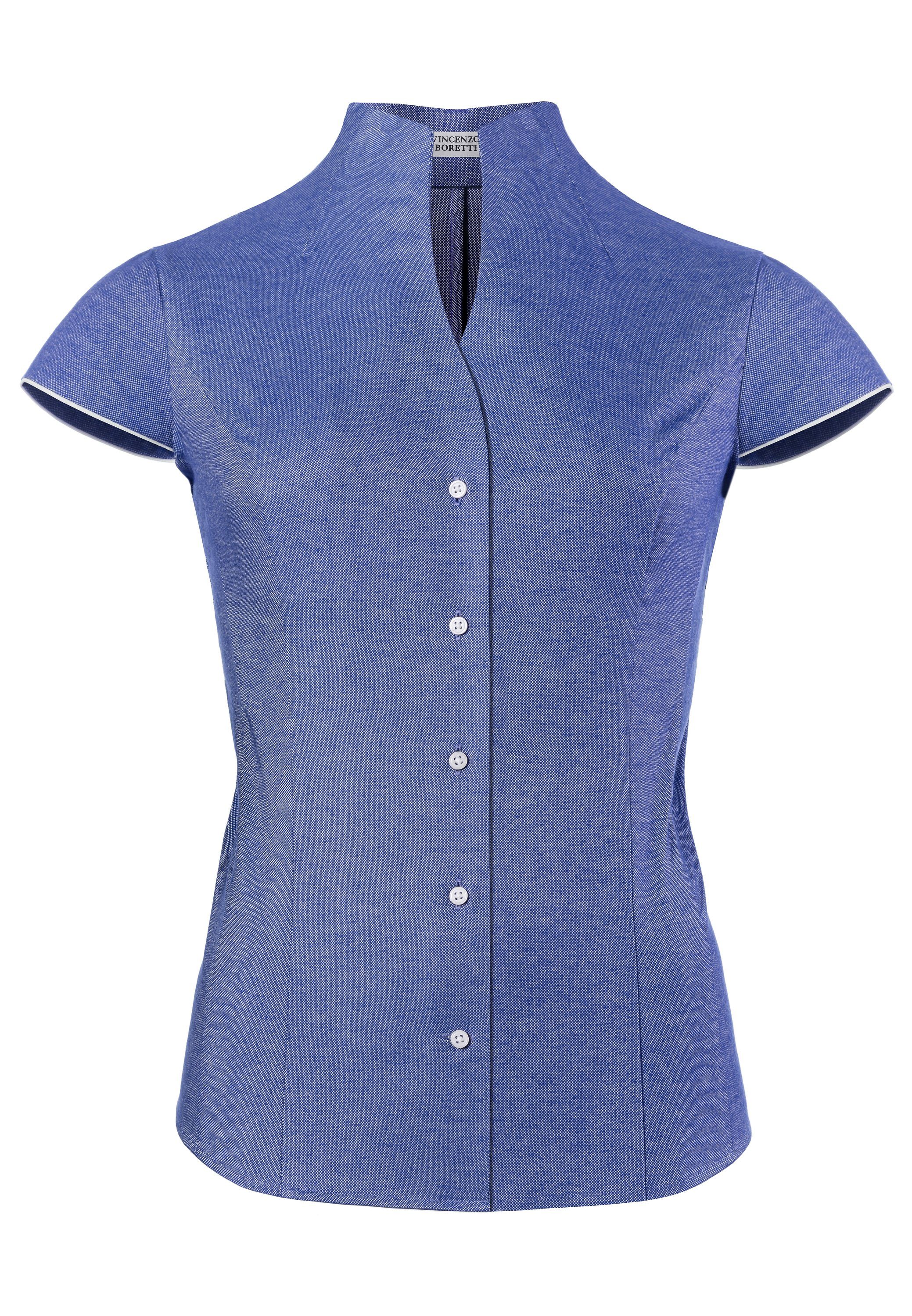 Klassische Bluse leicht tailliert soft Oxford Kelchkragen Kurzarm