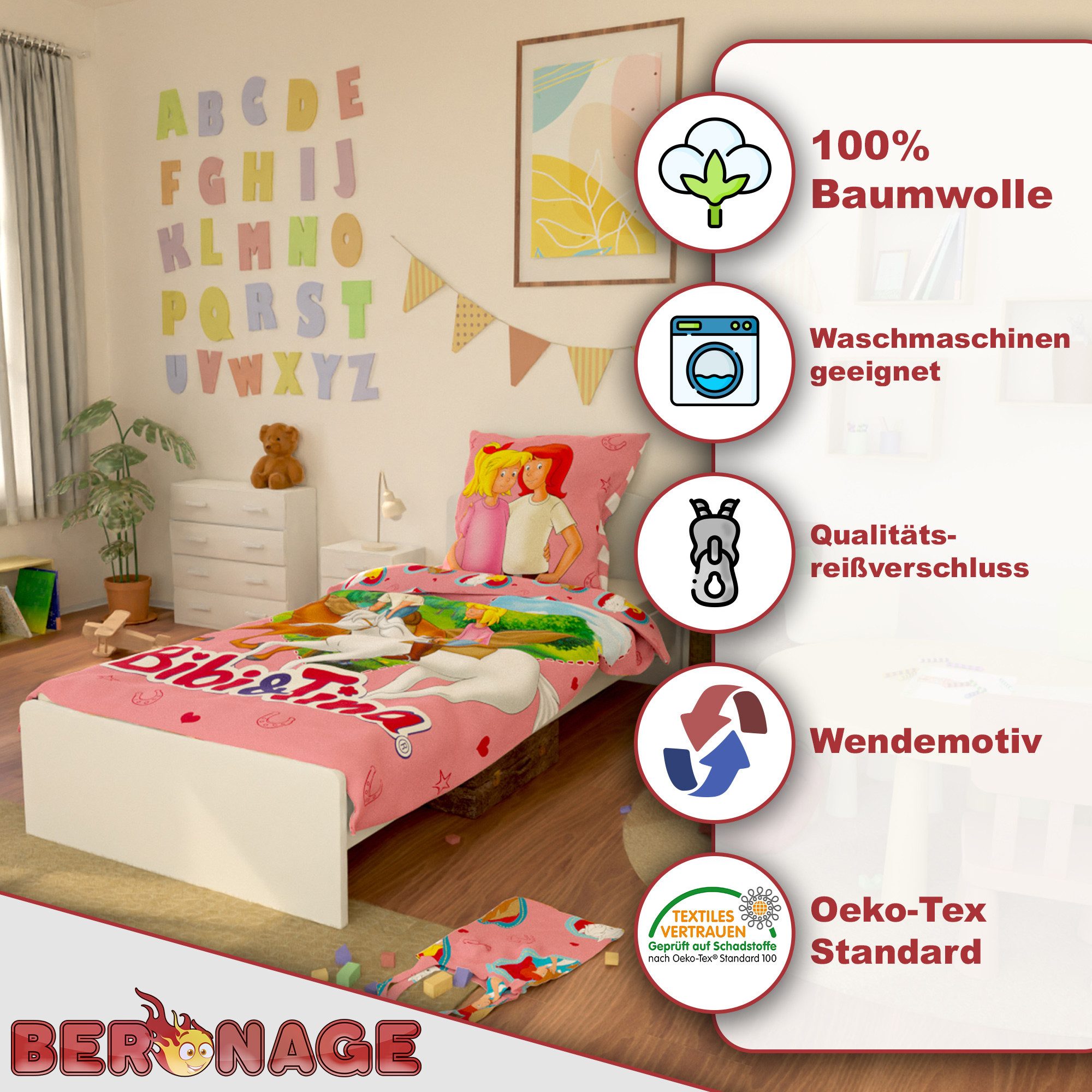BERONAGE Kinderbettwäsche Bibi und Tina Herz Bettwäsche Linon / Renforcé, B günstig online kaufen