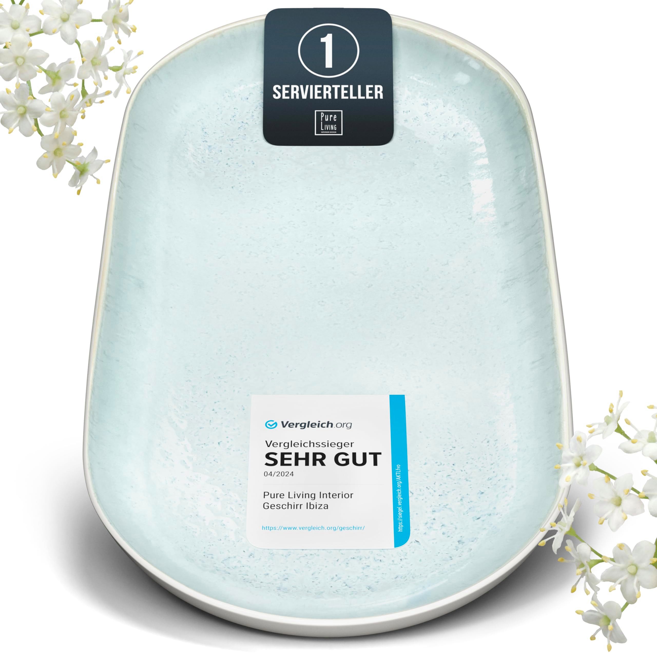 PURE LIVING INTERIOR DESIGN Geschirr-Set Steingut Servier Teller Groß Ibiza TESTSIEGER, Traumhafte Mediterrane (1-tlg), 1 Personen, Steingut, Ovale Form – perfekt zum Anrichten, Elegantes Servierdesign, Reaktive…