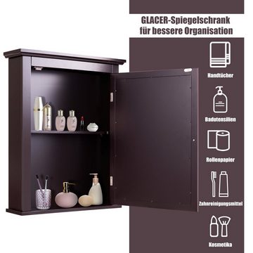 COSTWAY Spiegelschrank Bad, mit Tür& verstellbarem Regal, 56 x 15 x 69,5 cm