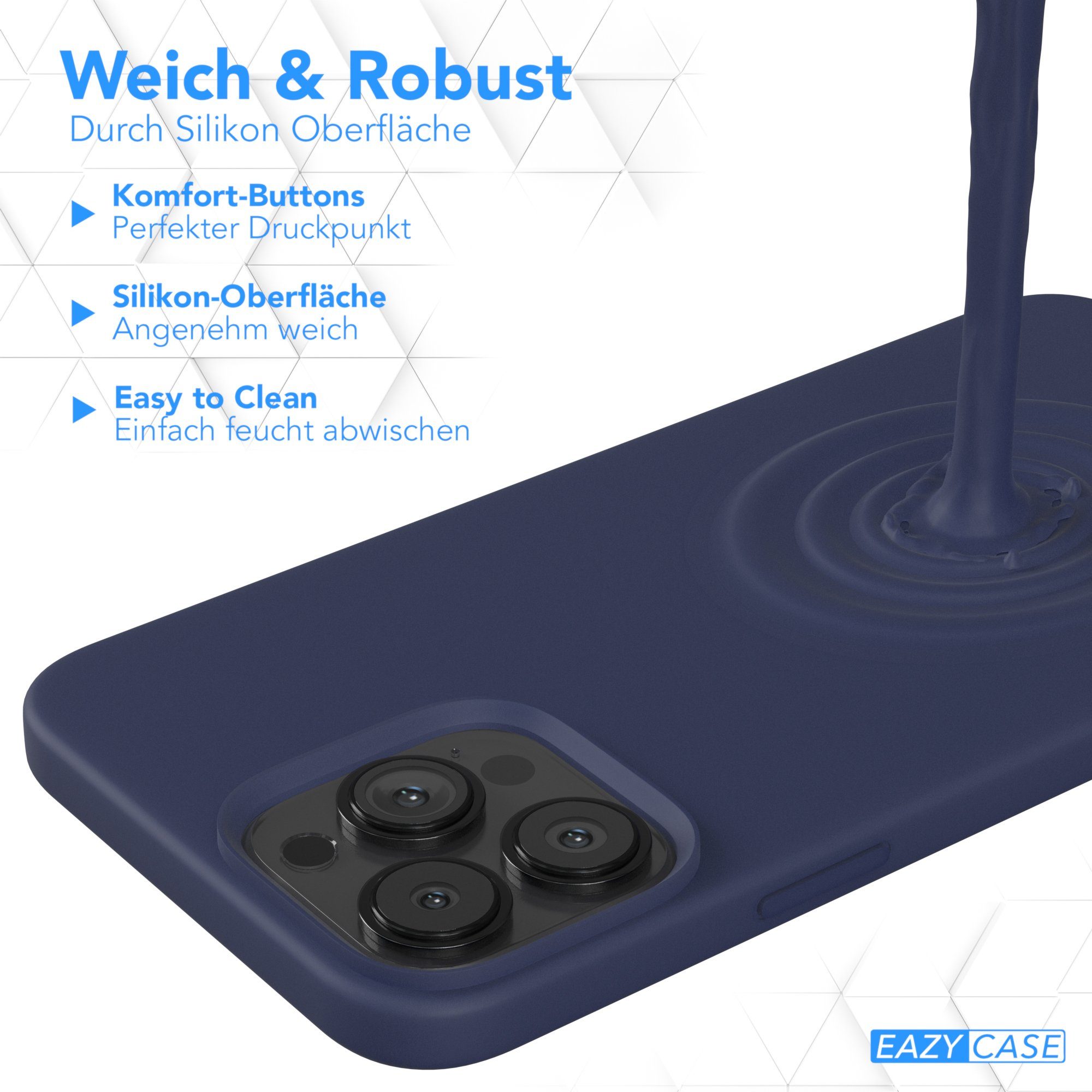 EAZY CASE Handyhülle Premium Silikon Case für Apple iPhone 13 Pro Max 6,7 Zoll, Handy Softcase Hülle Silikon mit Displayschutz Case Blau / Nachtblau – Bild 4 von 5