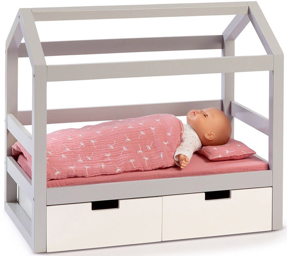 MUSTERKIND® Puppenbett Puppen-Hausbett Viola, grau/weiß, aus Holz günstig online kaufen