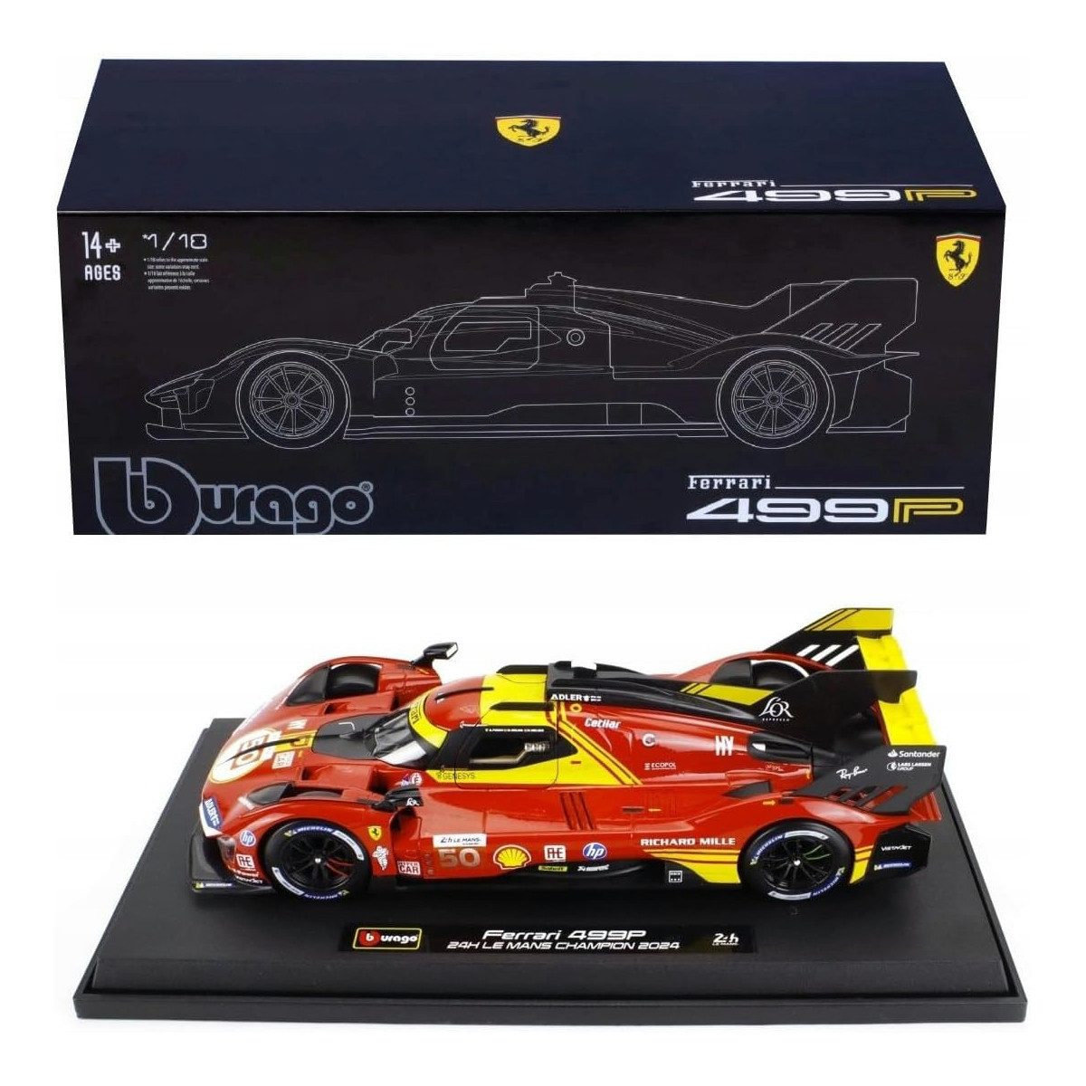 Bburago Modellauto Ferrari Deluxe 499P LMH #50 '24, Maßstab 1:18
