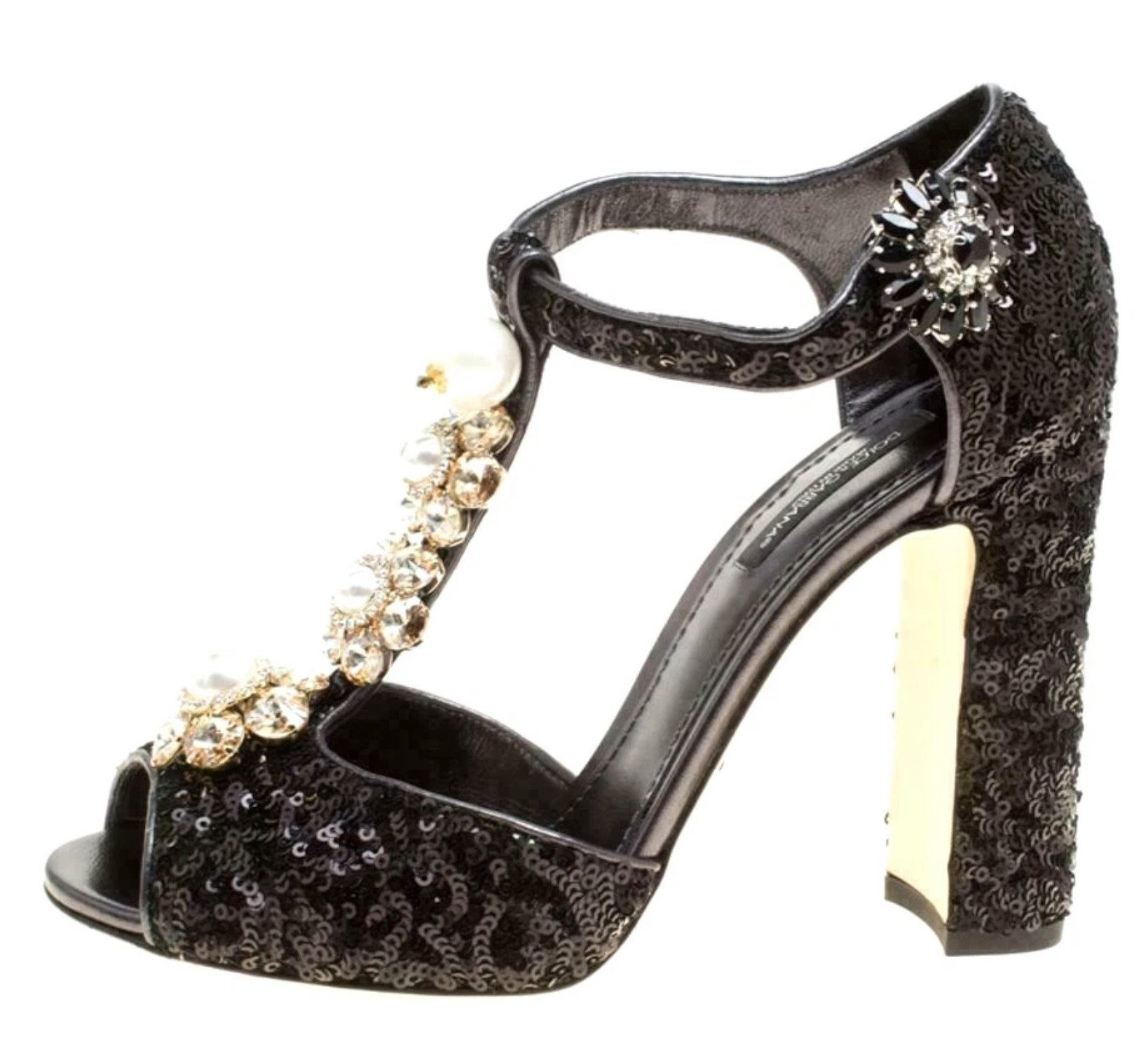 DOLCE & GABBANA Luxuriöse High Heels mit Pailletten, Kristallen und Perlenbesatz Pumps mit Pailletten, Kristallen und Perlenbesatz