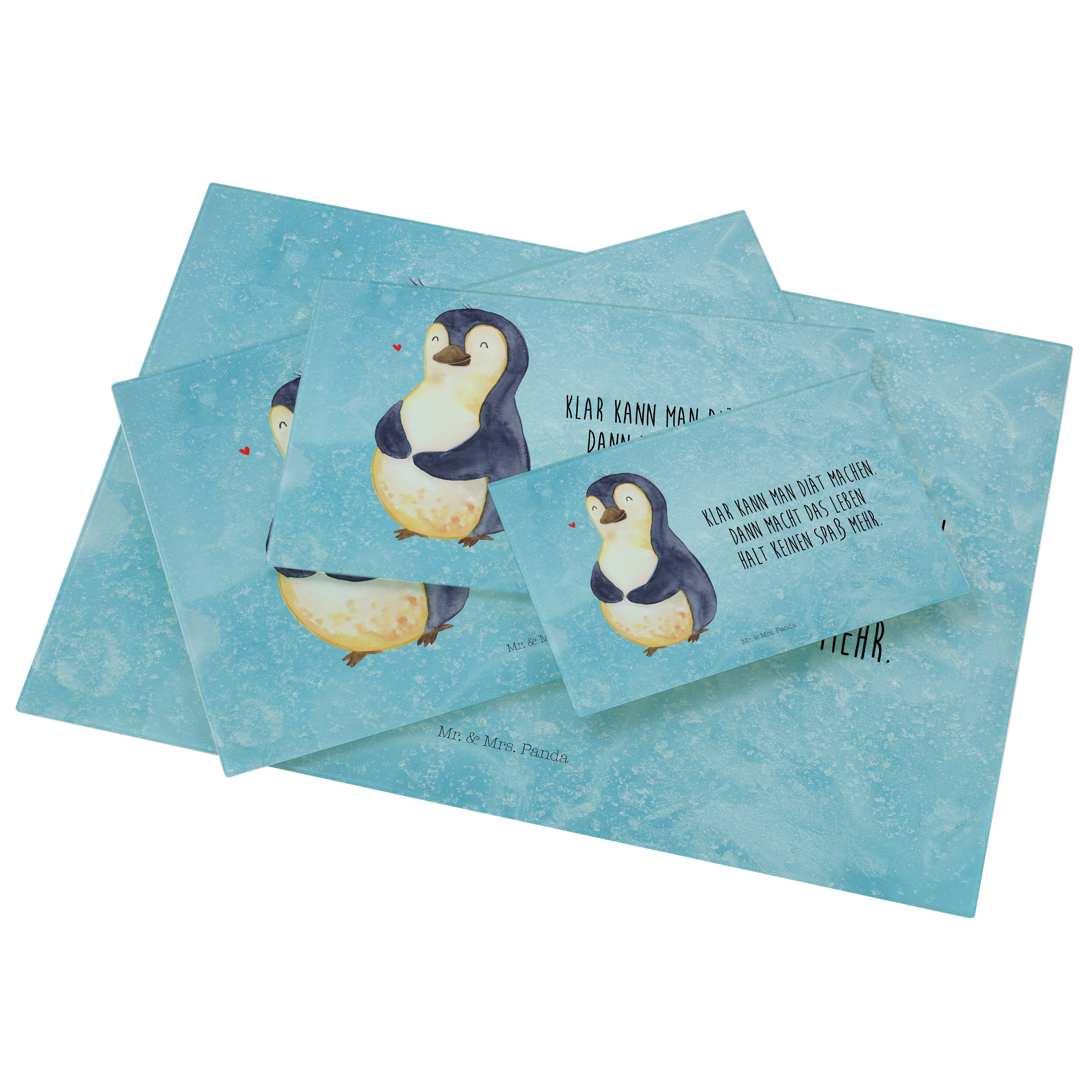 Mr. & Mrs. Geschenk, dic, - Servierbrett Diät Abnehmen, Panda glücklich, (1-St) Premium Glas, - Eisblau Pinguin foodbaby