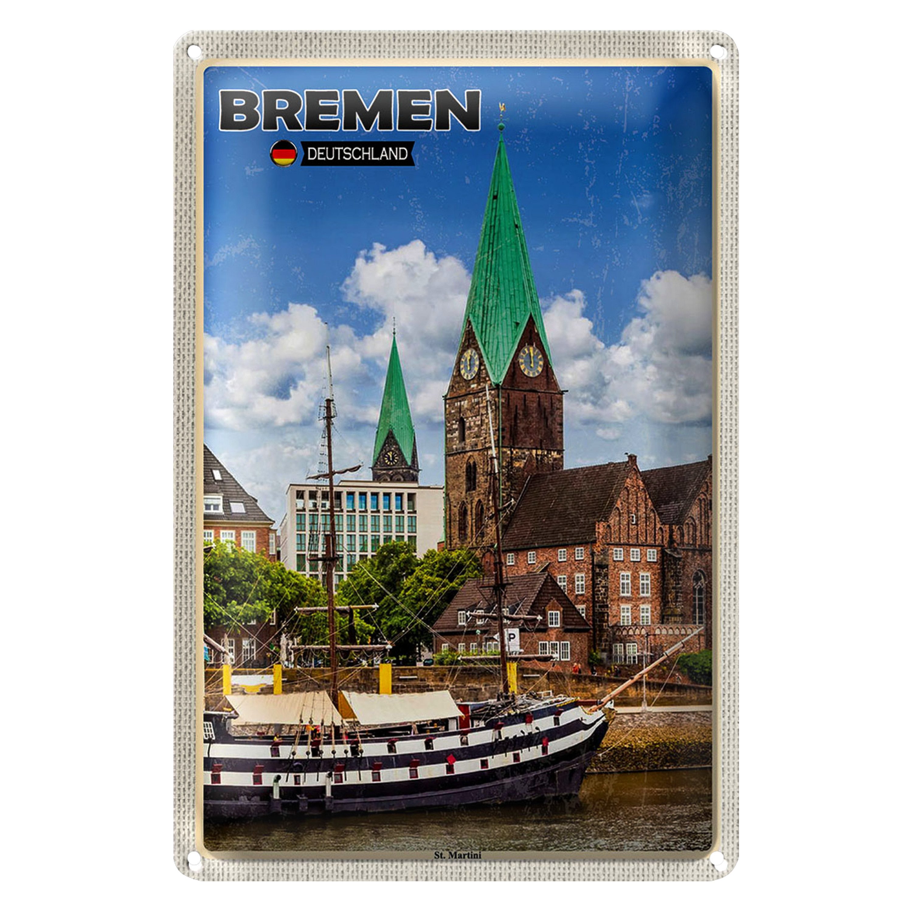 Roomando Metallschild Blechschild Städte Bremen Deutschland St. Martini 20x30cm