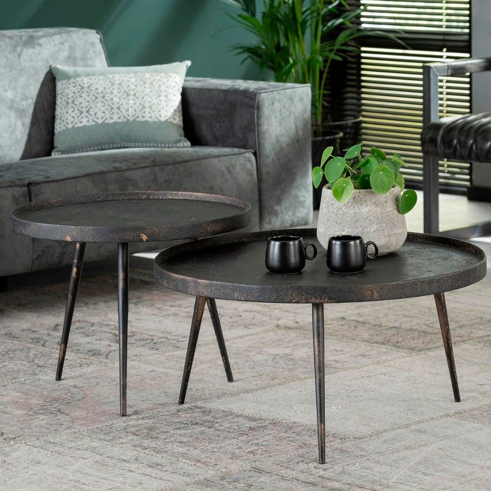RINGO-Living Couchtisch RINGO-Living Massivholz Couchtisch Amba in Schwarz und Bronze 2er Set