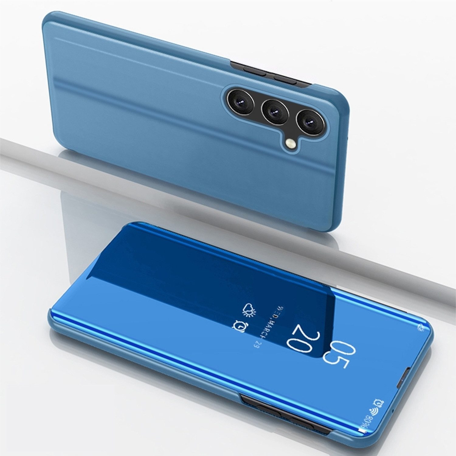 Wigento Handyhülle Für Samsung Galaxy A55 View Spiegel Smart Cover Wake UP Funktion Hülle