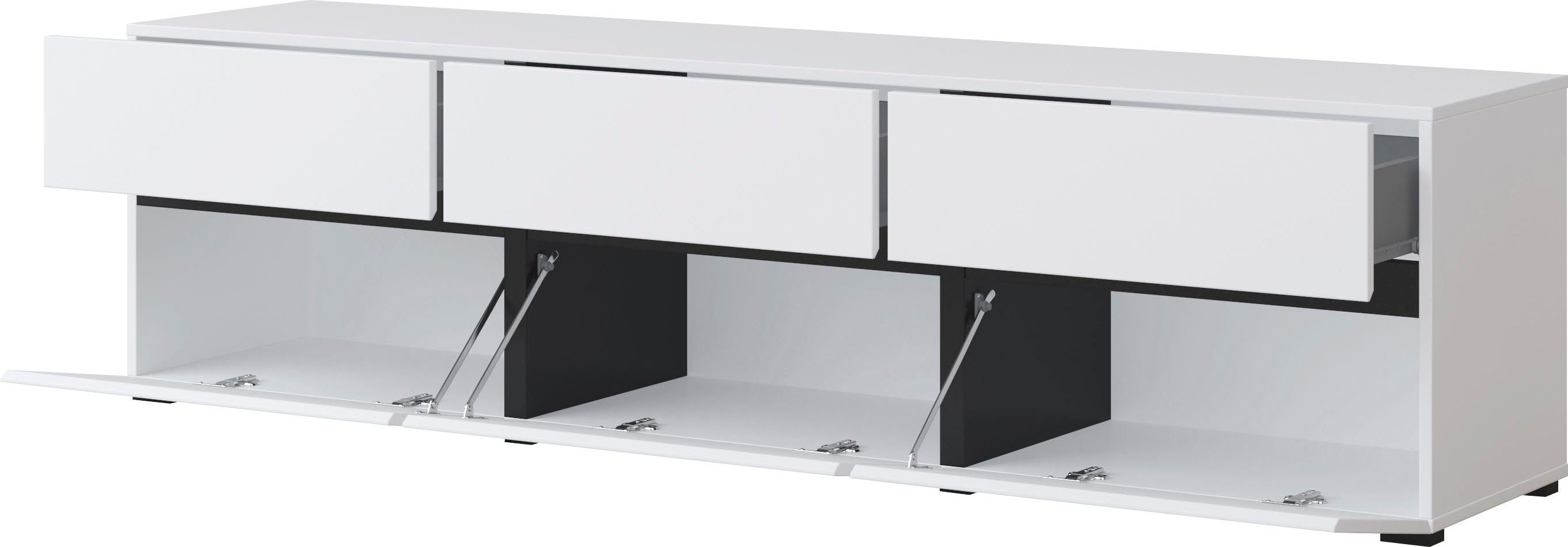 OTTO home Lowboard Cross, moderne grifflose TV-Kommode,3 Klappen/3 Schubkästen, Breite 180 cm, TV-Schrank mit viel Stauraum, TV-Board