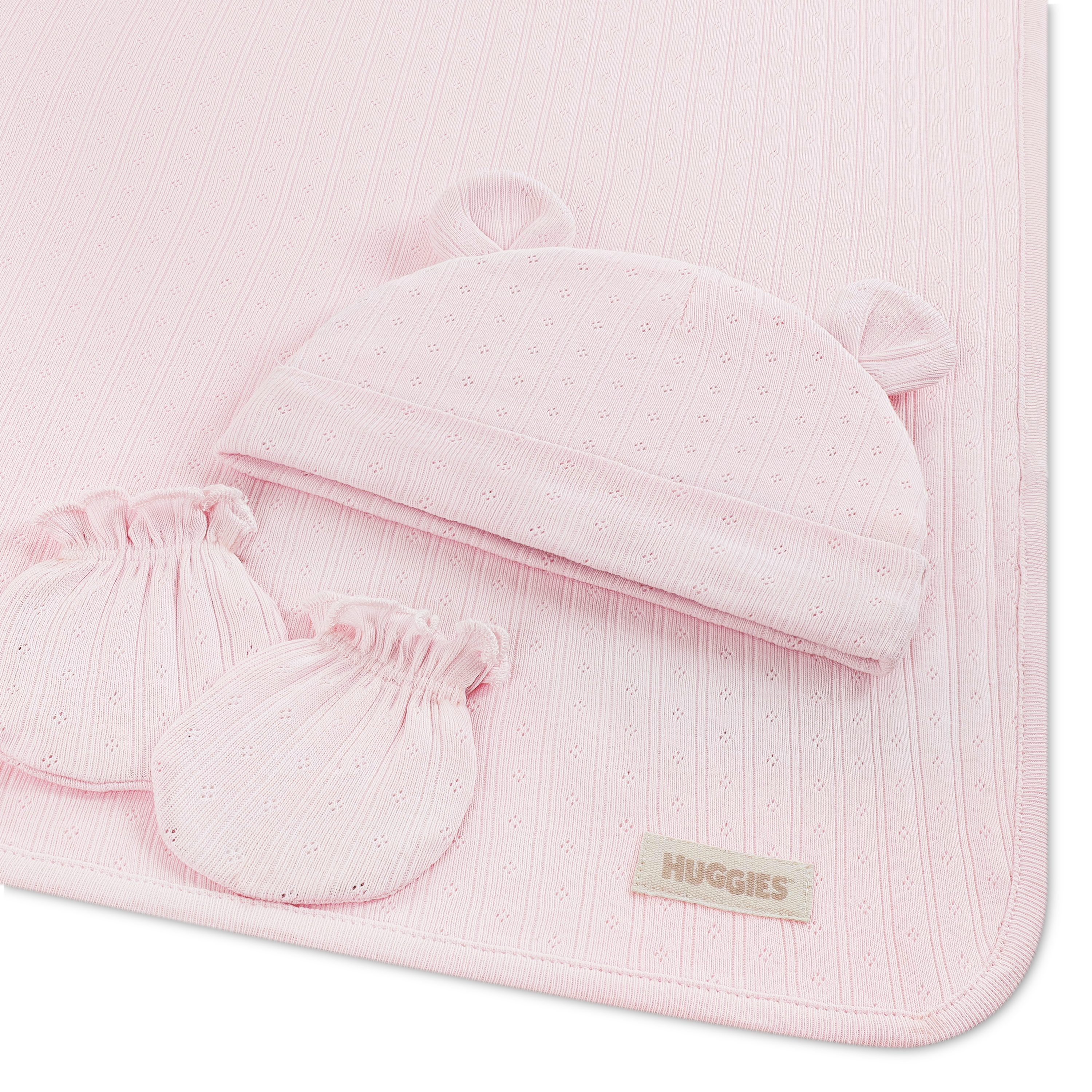HUGGIES babywear Neugeborenen-Geschenkset HGHN 3PC BLANKET SET (Set, 3-tlg., Decke, Mütze & Handschuhe) Aus reiner Baumwolle