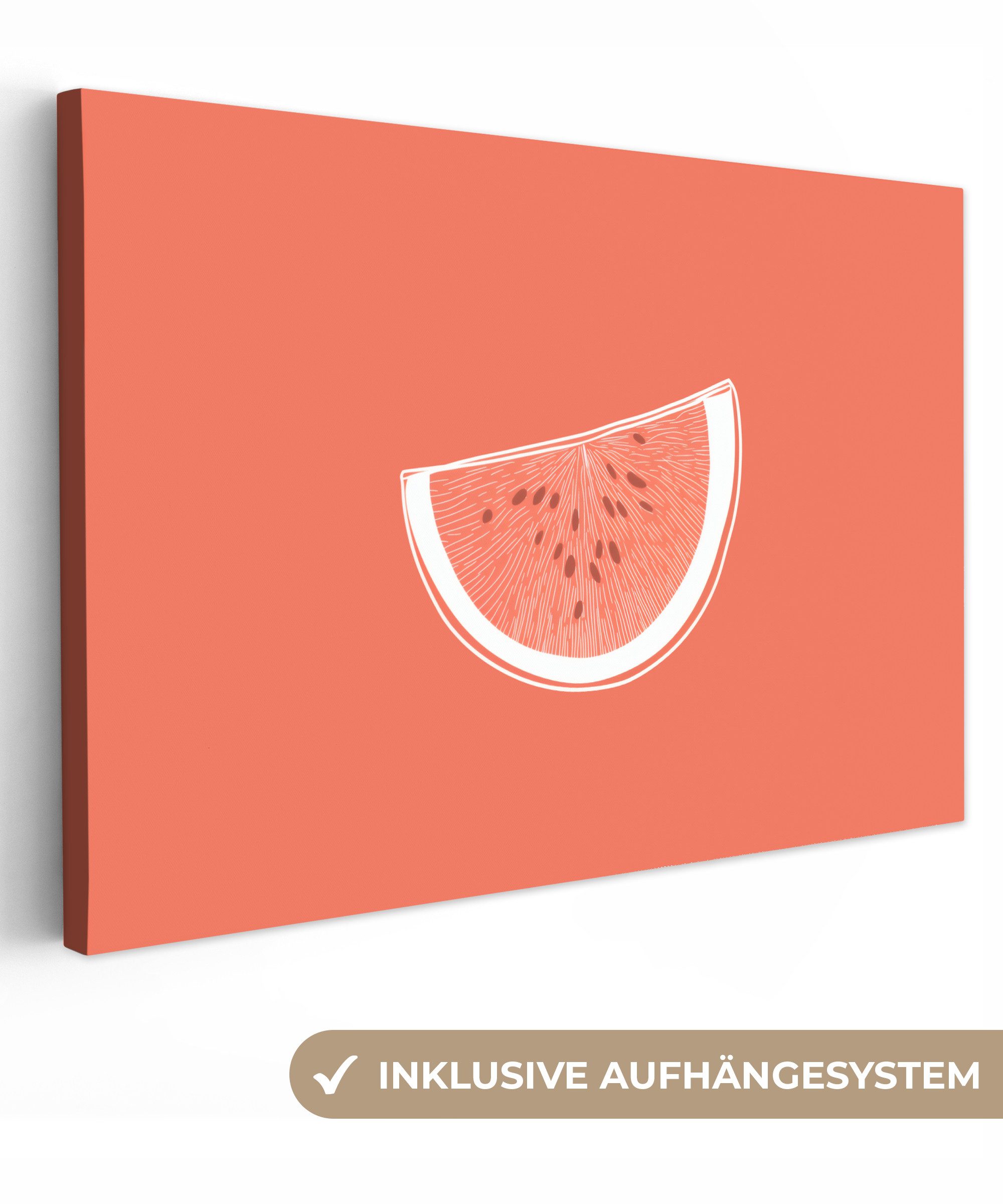 Leinwandbild Wassermelone - Linien - Korallenrot