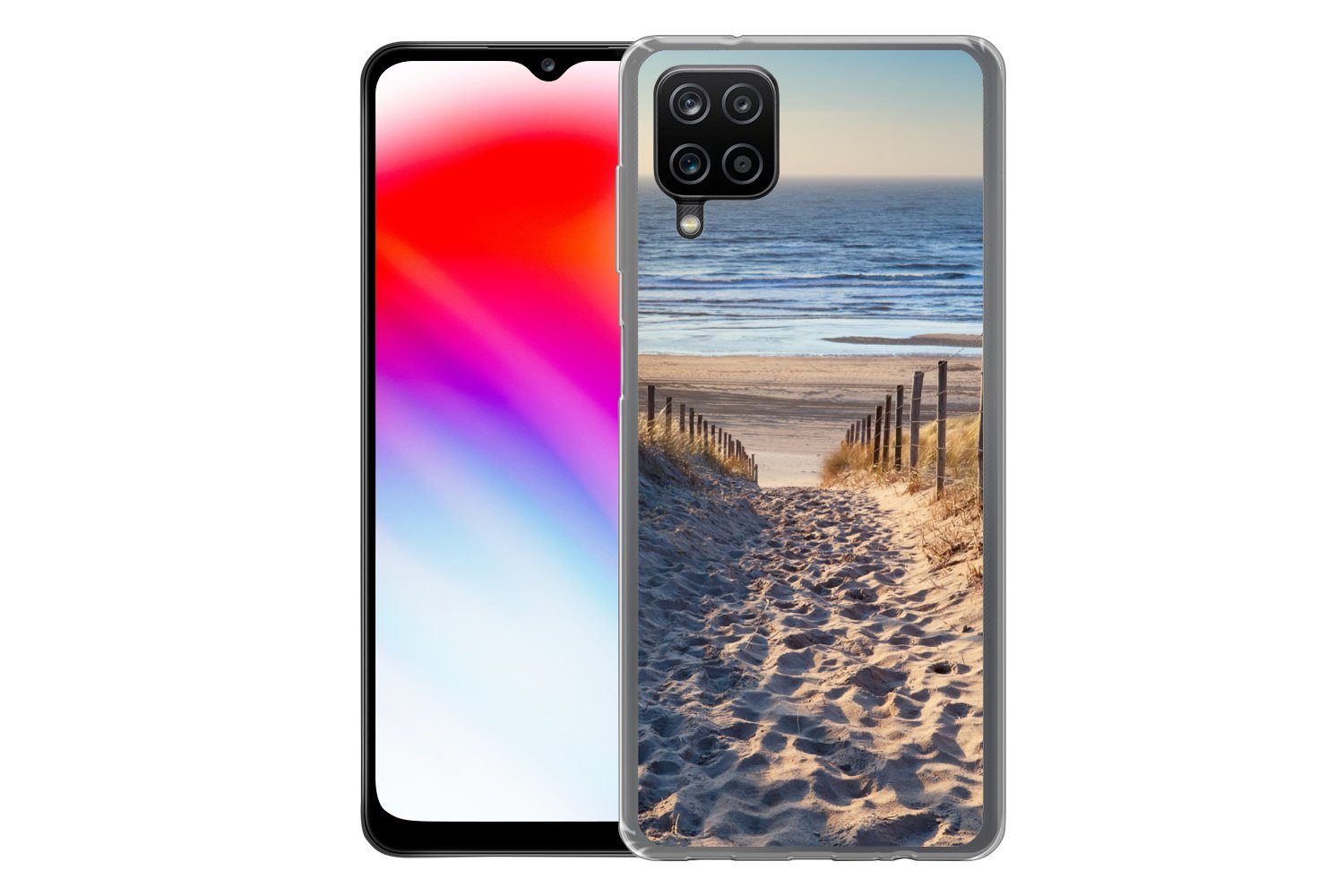 MuchoWow Handyhülle für Samsung Galaxy A12 Strand - Meer - Niederlande - Dünen - Sonne, Smartphone-Bumper, Print, Handy Schutzhülle Dünn