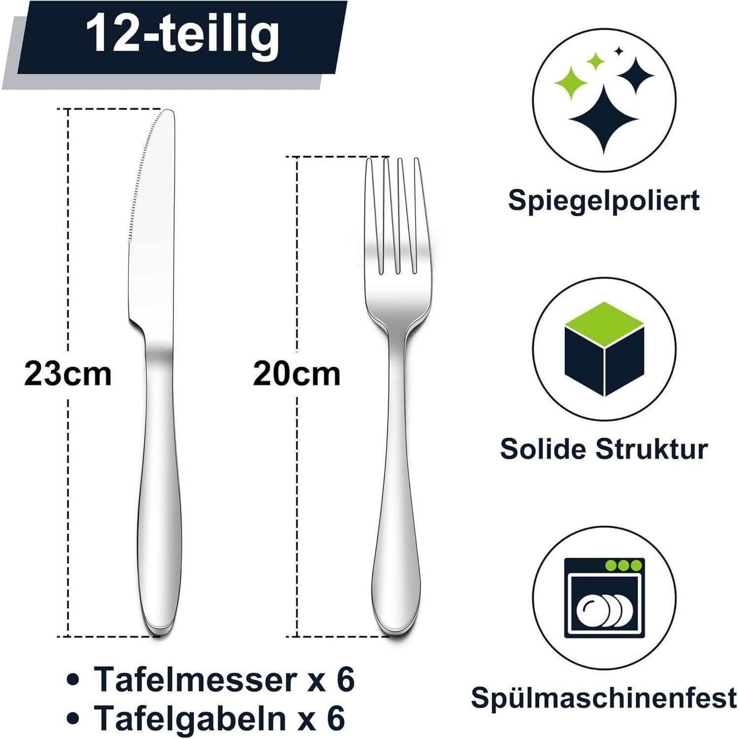 LuxusKollektion Steakbesteck Besteckset Steakbesteck Messer Gabel Edelstahl 12 Klassisch Griff