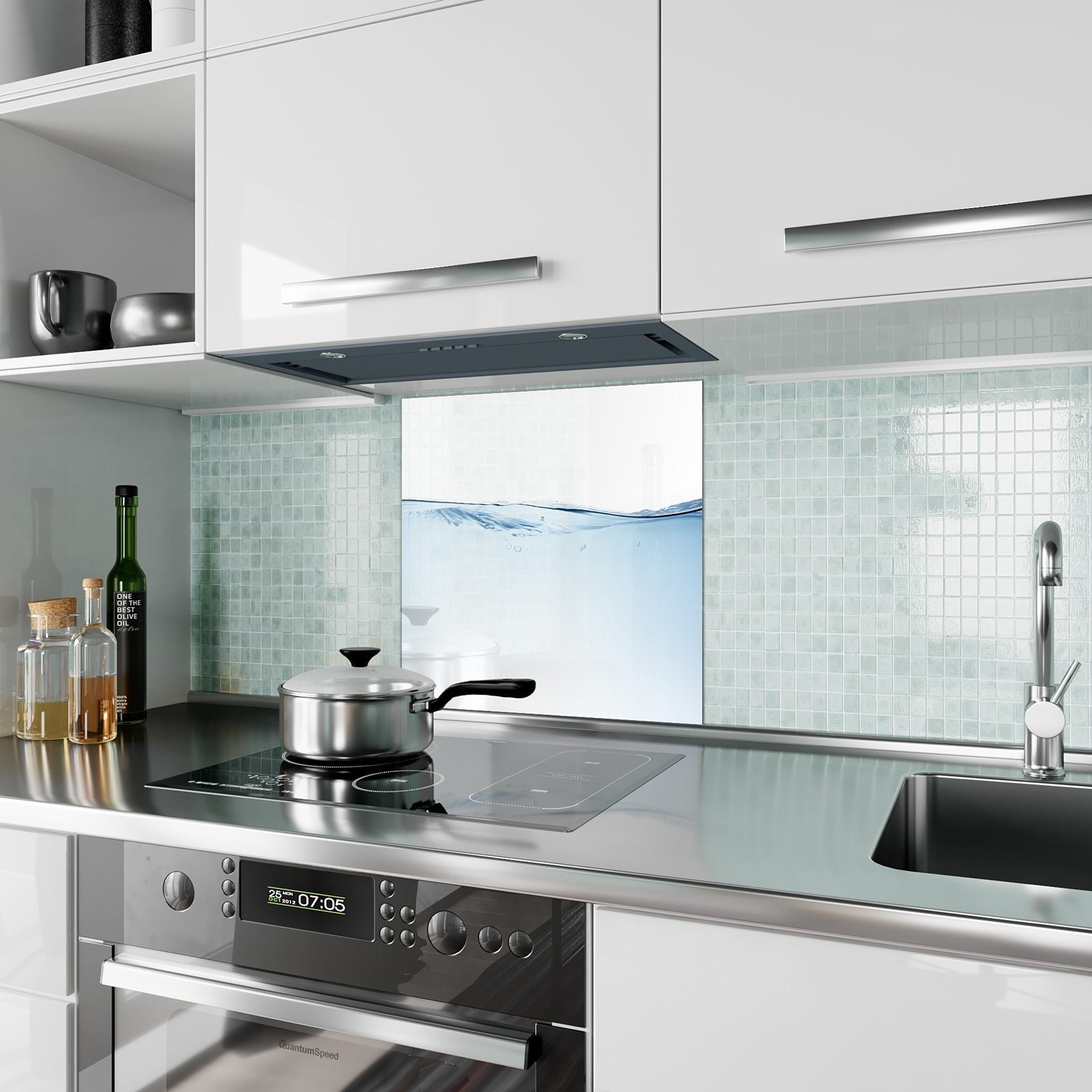 Primedeco Küchenrückwand Motiv mit Spritzschutz Wasserwelle leicht Küchenrückwand Glas