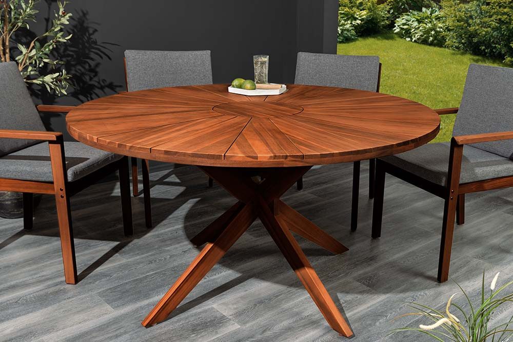 riess-ambiente Gartentisch KOPENHAGEN 140cm braun - Akazienholz, Massiv, honey finish, wetterfest (Einzelartikel, 1-St), Runder Outdoortisch für 6 Personen - ideal für Terrasse oder Balkon