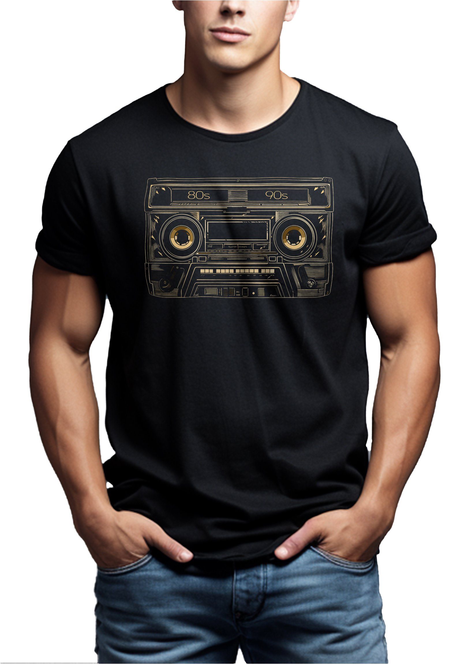 Jungs Herren, Kassette Schwarz für Hop Outfits Jugendliche Coole Jungen T-Shirt MAKAYA Hip Retro Motiv