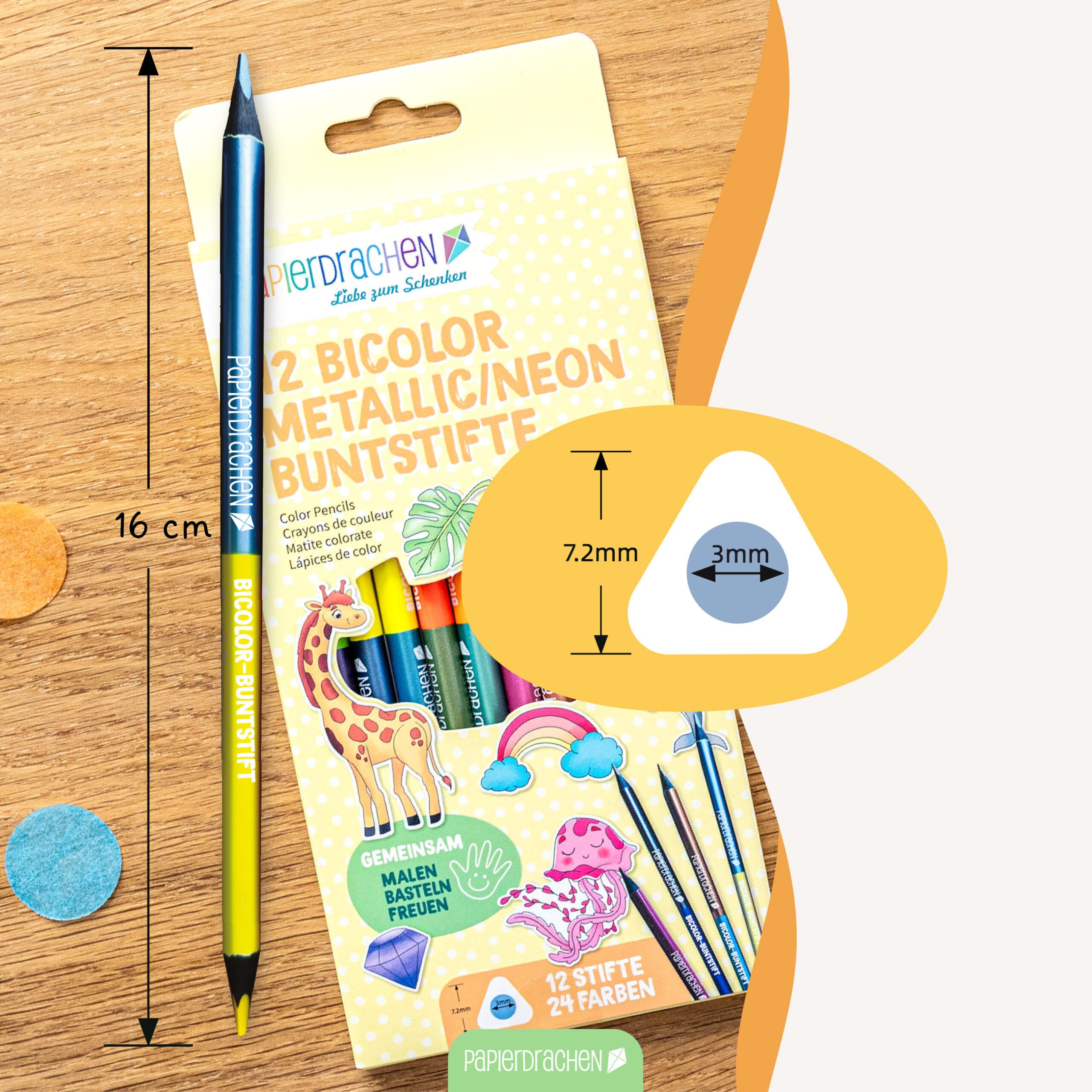 PAPIERDRACHEN Buntstift 12 Bicolor Buntstifte Metallic und Neon – Bild 3 von 5