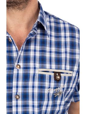 OS-Trachten Trachtenhemd Trachtenhemd EDDI Halbarm blau (Regular Fit)