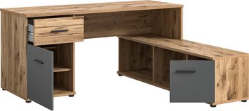 INOSIGN Eckschreibtisch Riga, Breite 170cm, in Nox Oak Nachbildung und Basalt grau, Bürotisch, Schreibtisch, Ecktisch, Arbeitszimmer, Computertisch