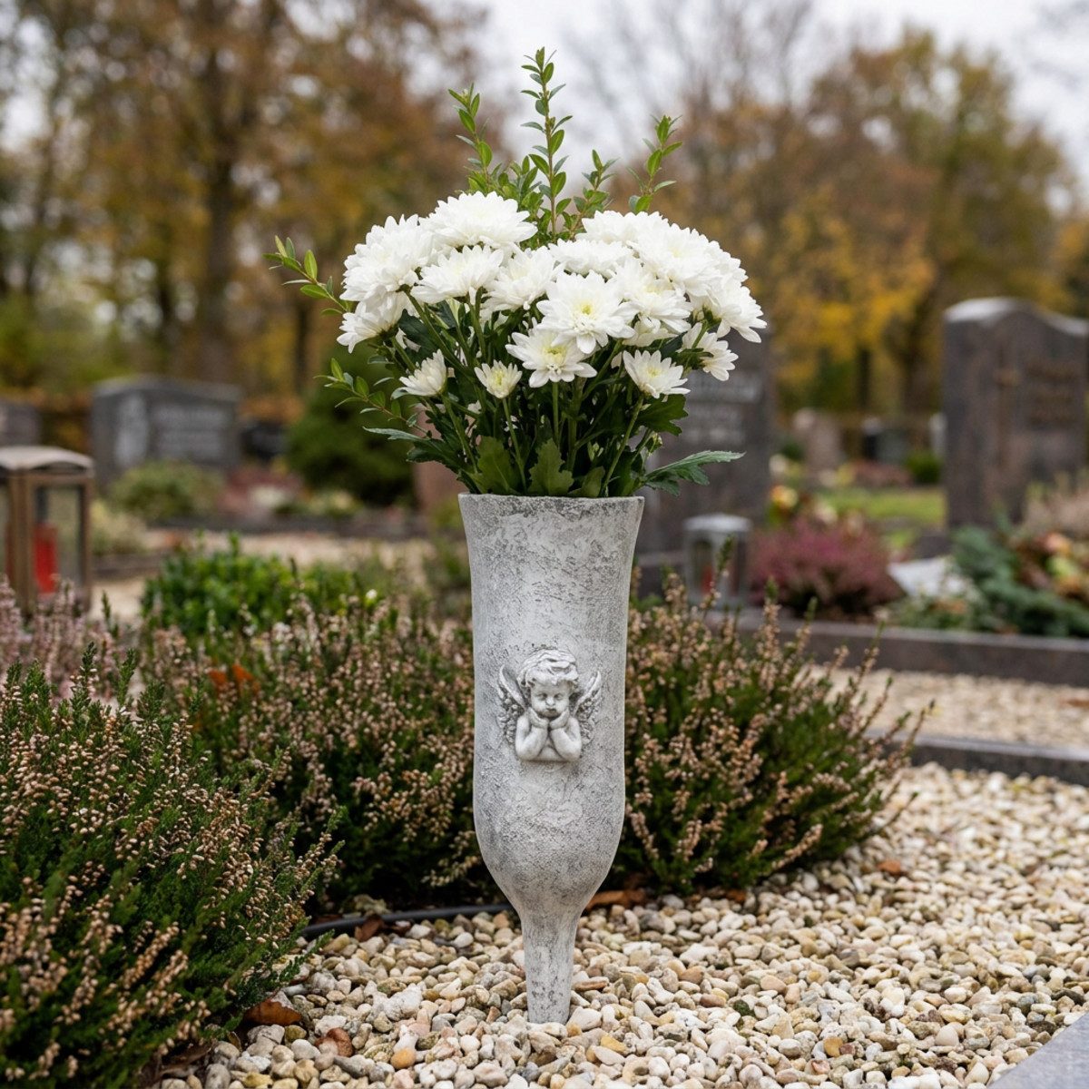 Florists Products Bodenvase Grabvase Polyresin Engel Motiv, wetterfest, Friedhofsvase zum – Bild 2 von 4